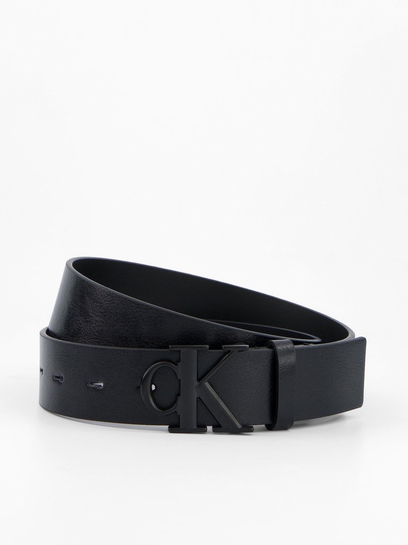 Calvin Klein Monogram Buckle Leather Belt - Black