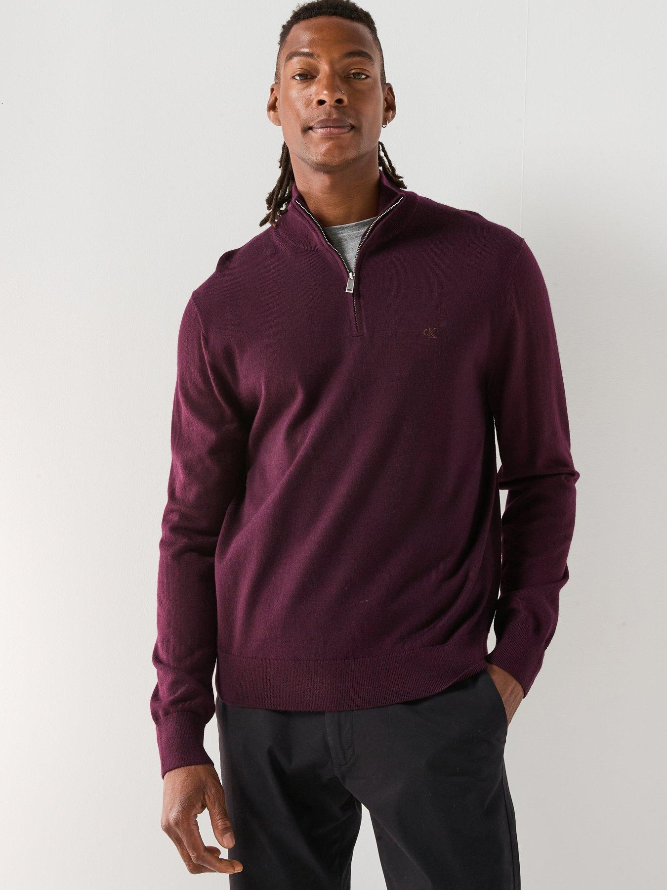Calvin Klein Merino 1/4 Zip Knitted Jumper - Brown