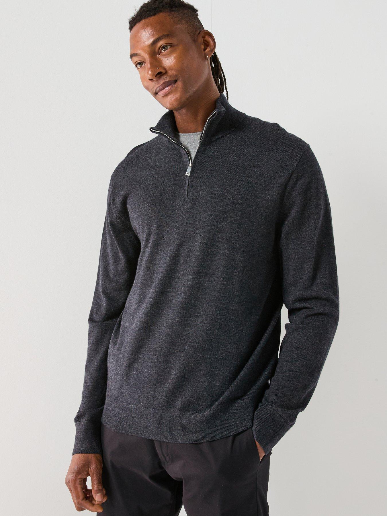 Calvin Klein Merino 1/4 Zip Knitted Jumper - Dark Grey