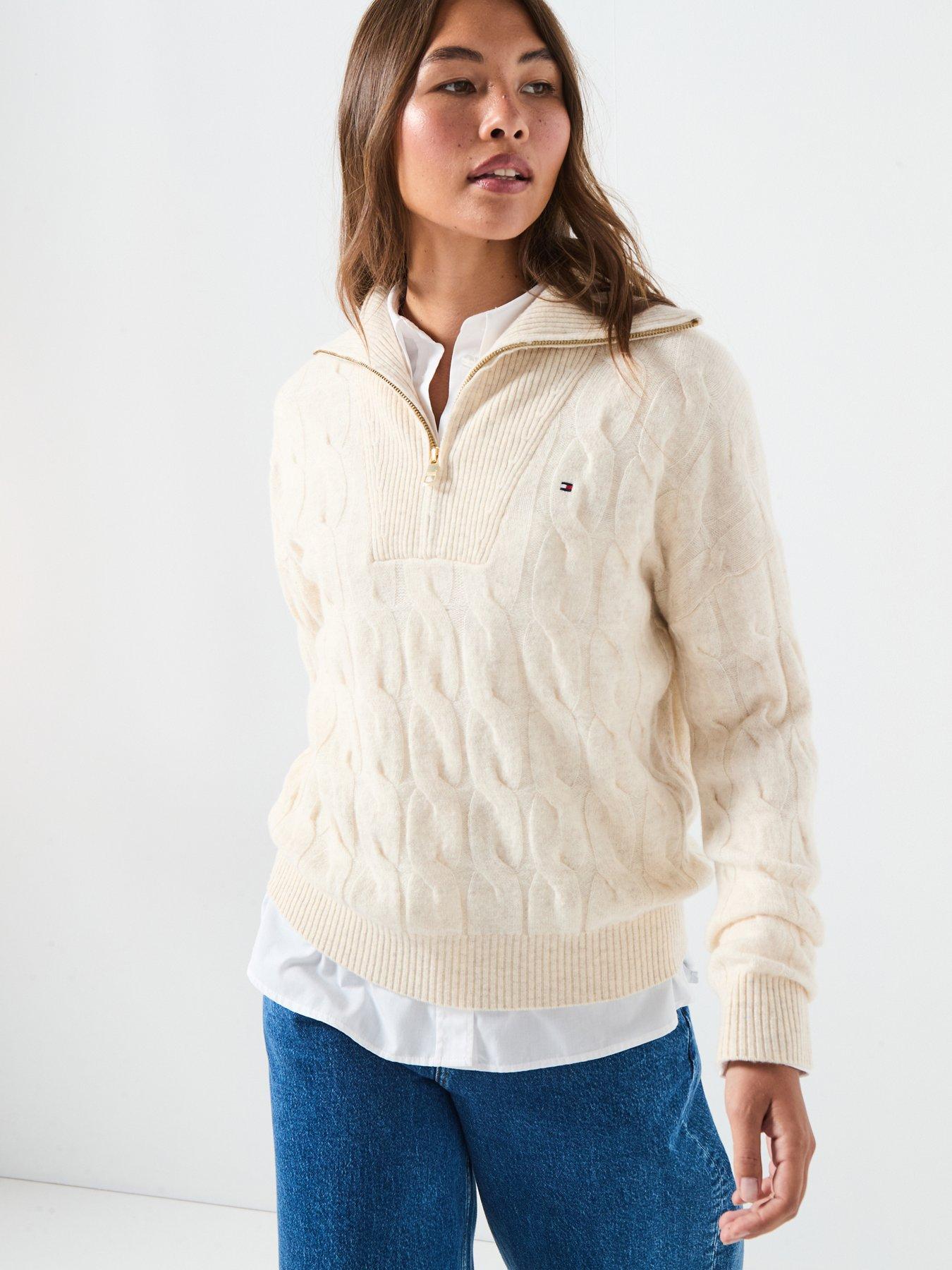 Tommy Hilfiger Wool Cable Half Zip Jumper - Beige