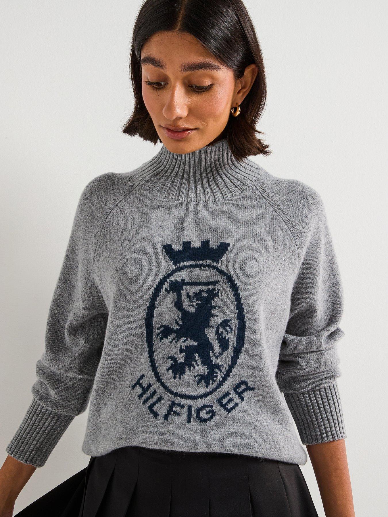 Tommy Hilfiger Graphic Logo High Neck Wool Sweater - Grey