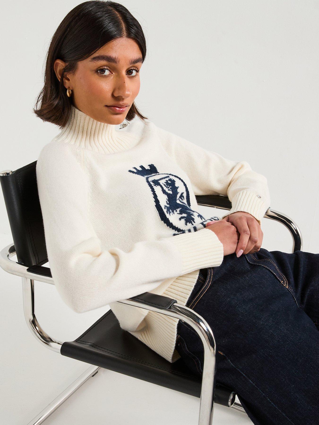 Tommy Hilfiger Graphic Logo High Neck Wool Sweater - Beige