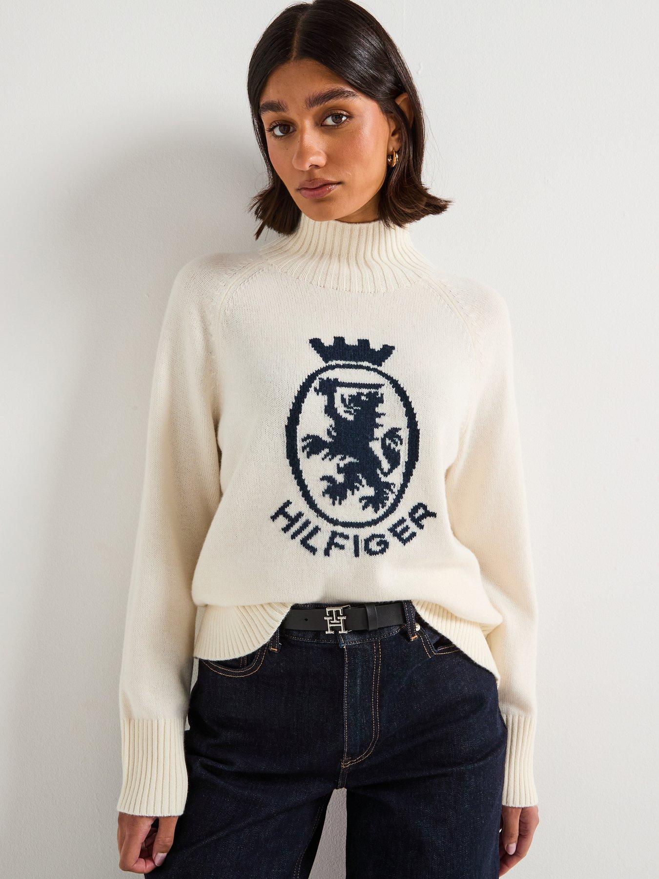 Tommy Hilfiger Graphic Logo High Neck Wool Sweater - Beige