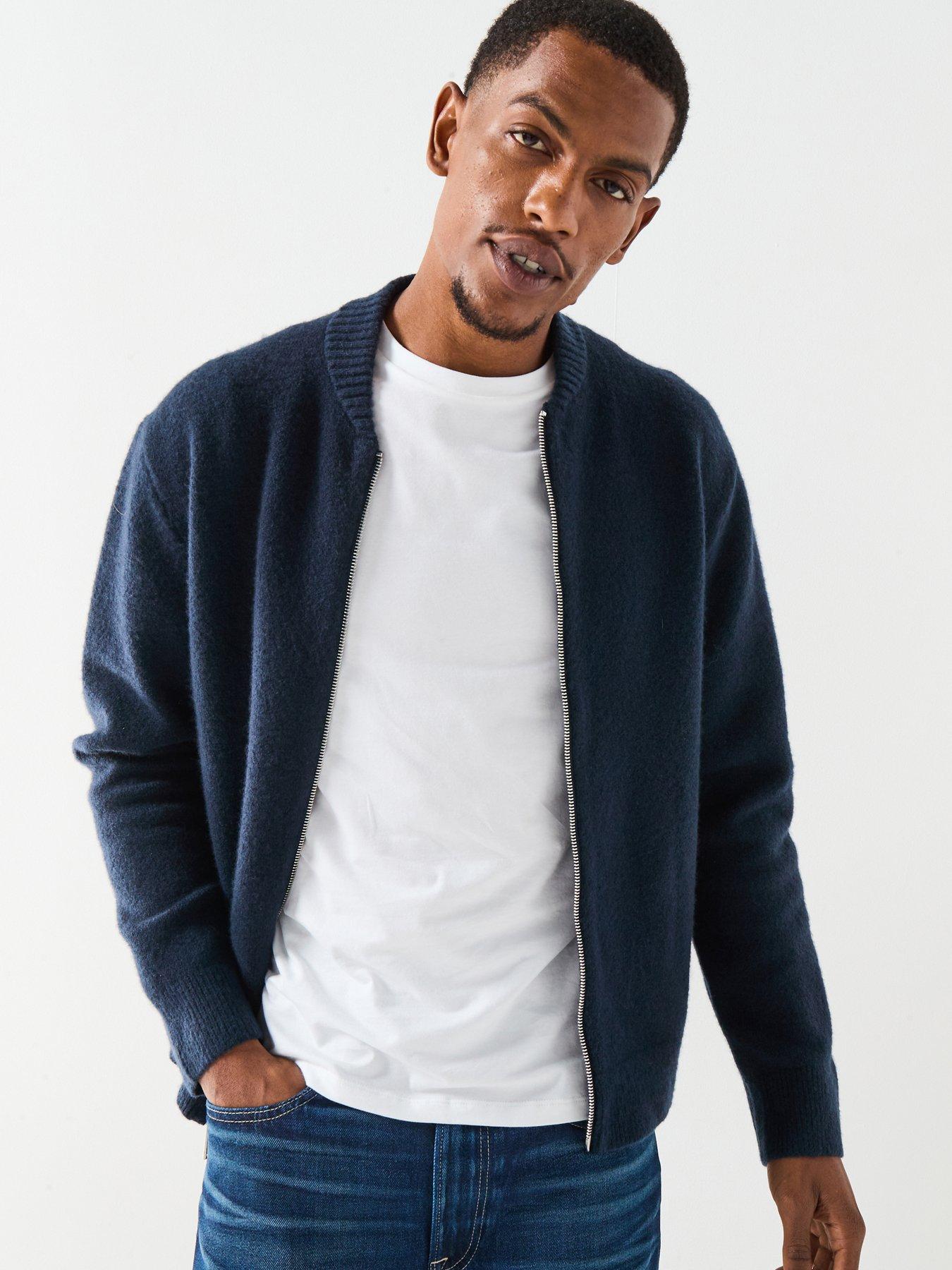 Calvin Klein Cashmere Blend Zip Thru Knitted Cardigan - Dark Blue