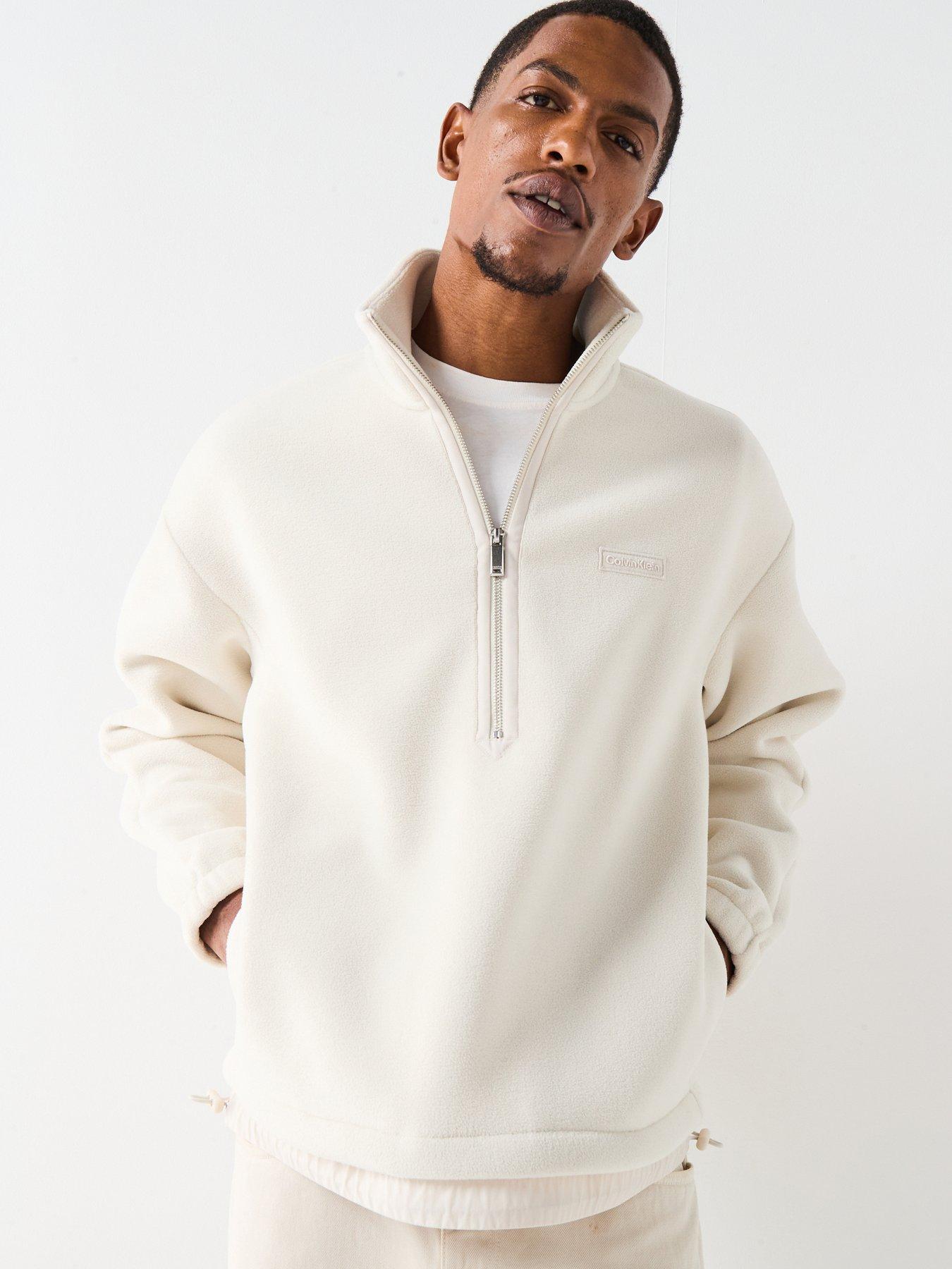 Calvin Klein Polar Fleece Rib Mock Neck 1/4 Zip Sweat - Cream | Very