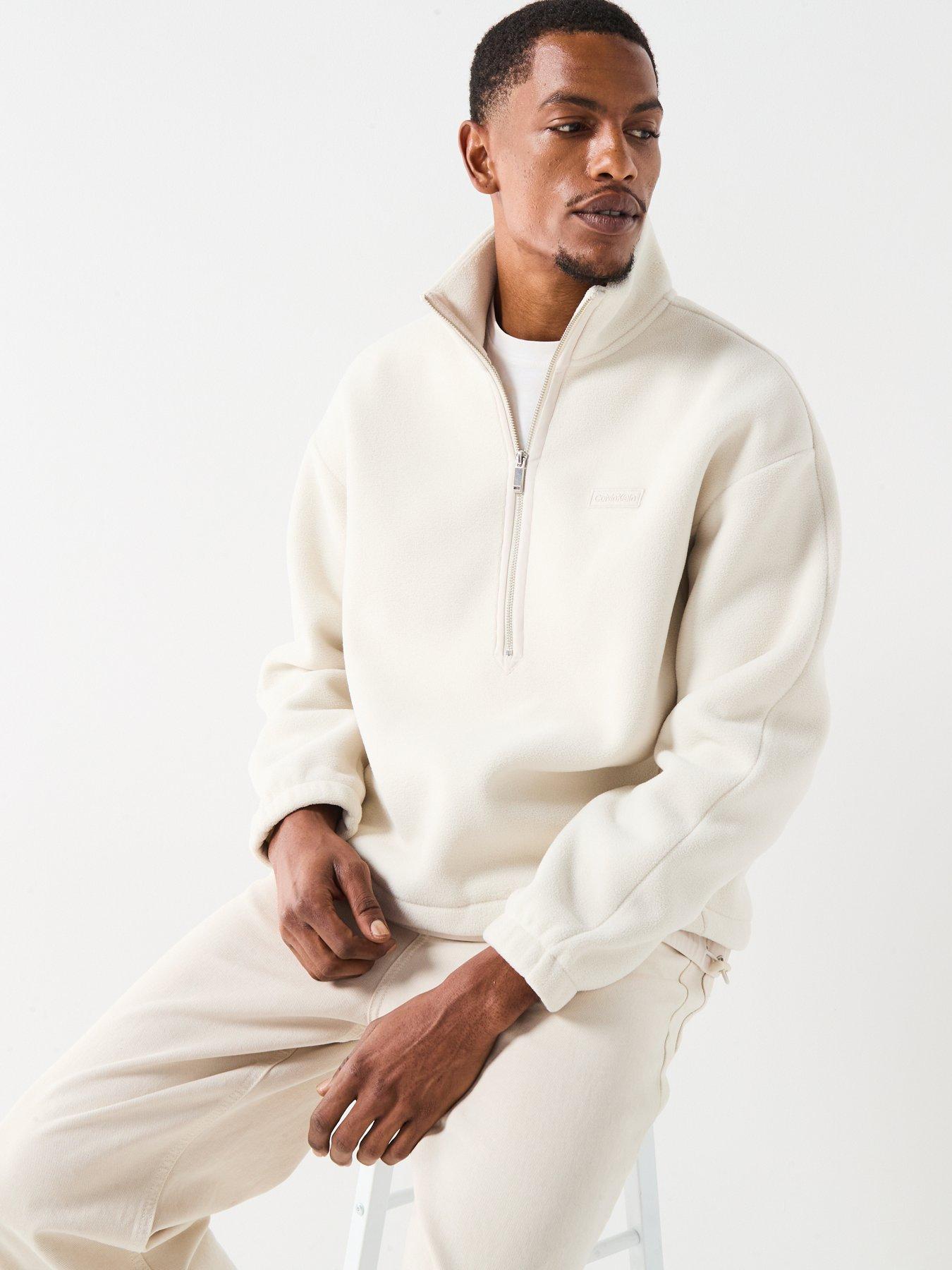 Calvin Klein Polar Fleece Rib Mock Neck 1/4 Zip Sweat - Cream | Very