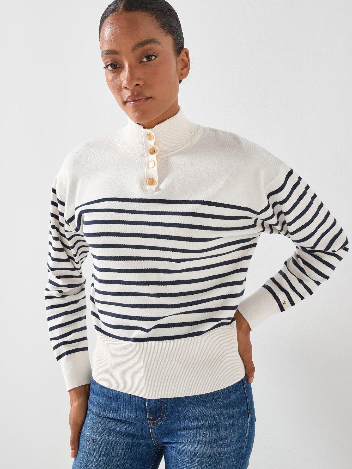 Tommy Hilfiger Jersey Gold Button Jumper, Blue, Size Xs, Women