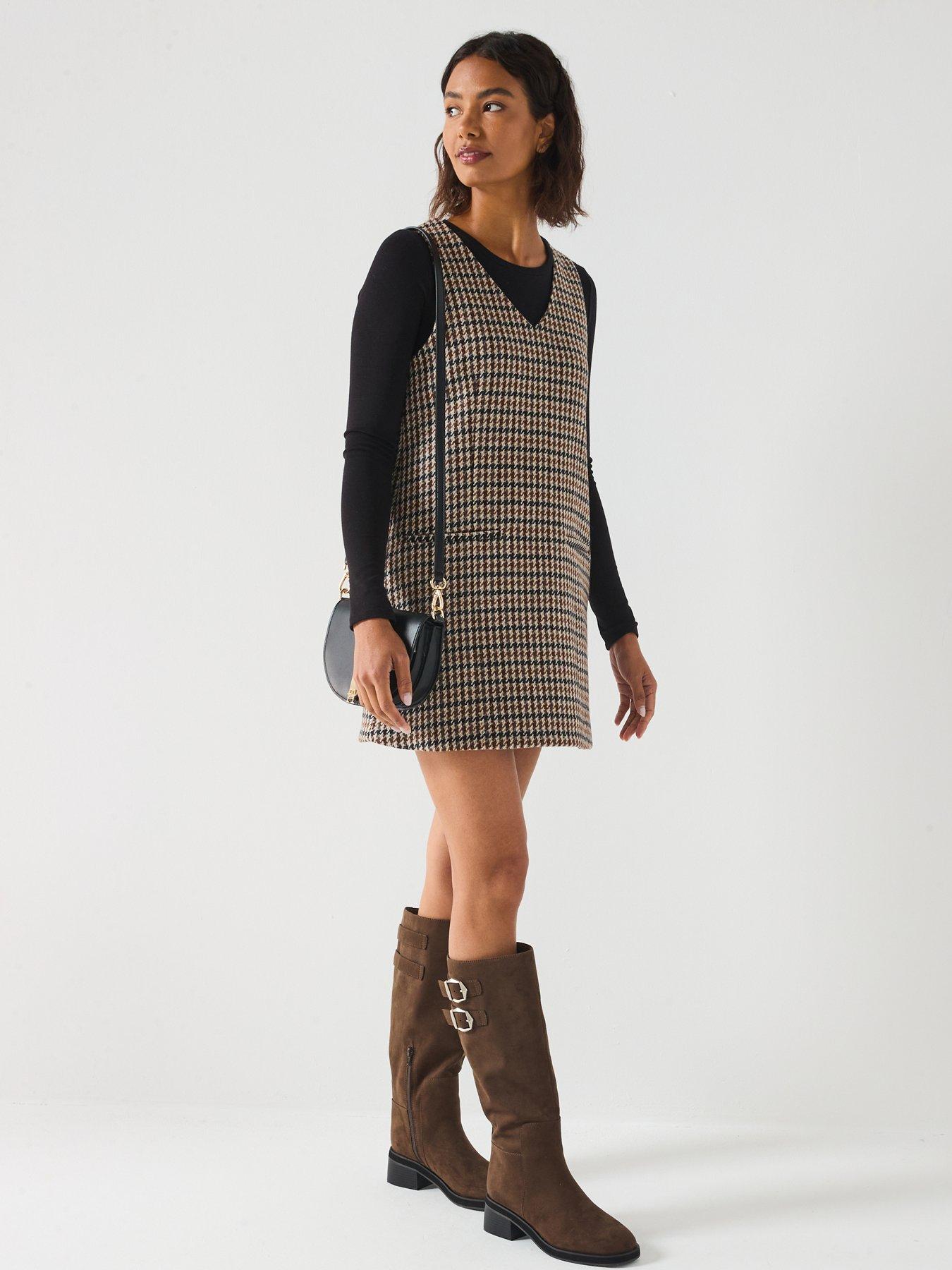 knee length dresses for ladies Nikita Mini Dress in Green Check , Pleated