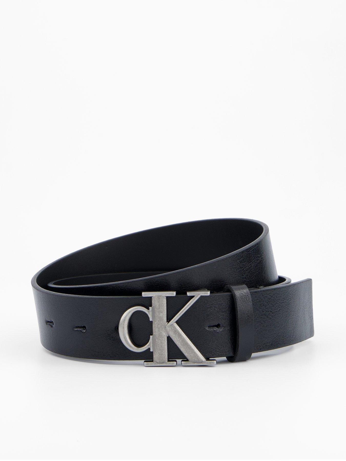 Calvin Klein Monogram Buckle Leather Belt - Black