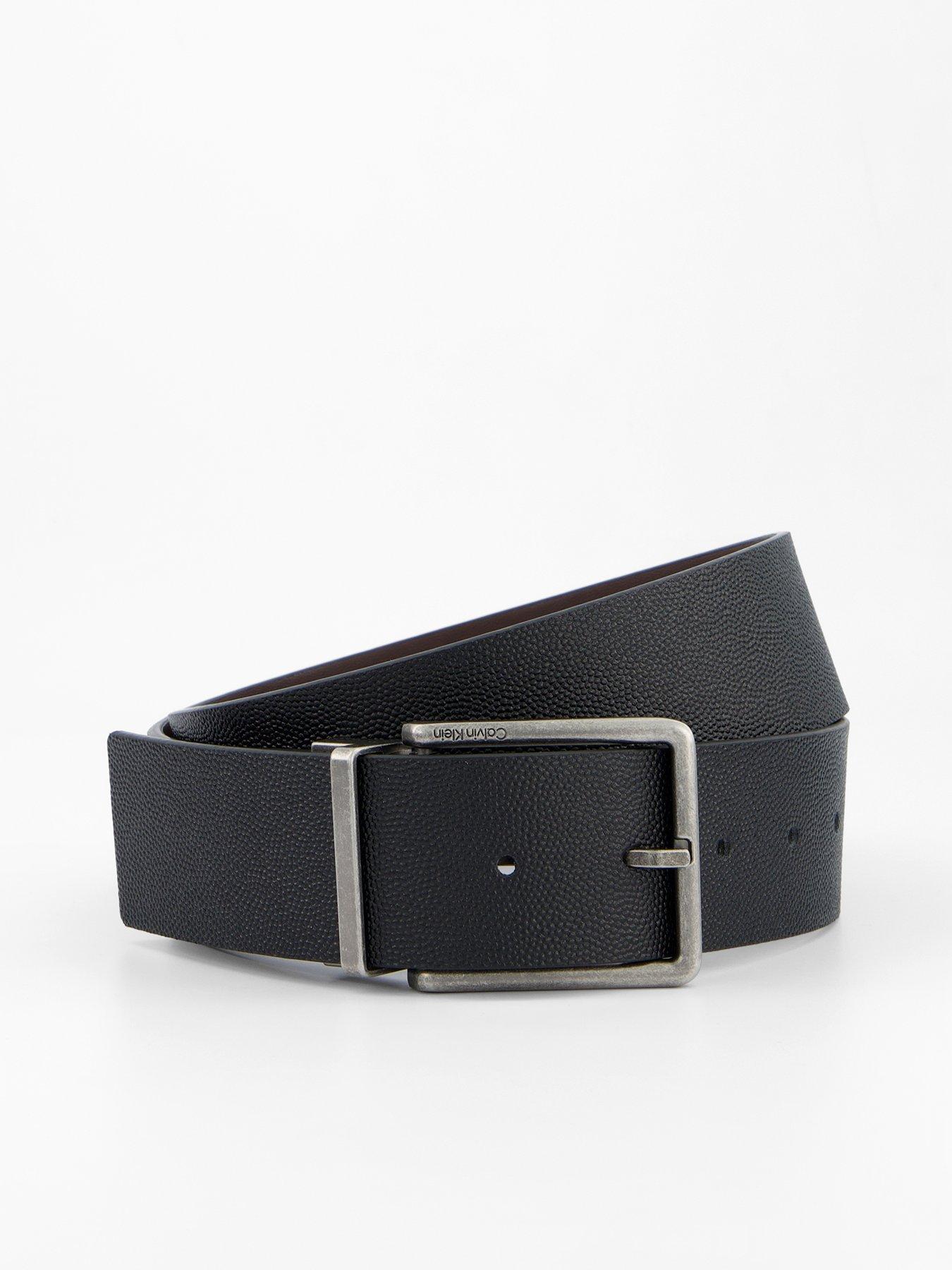 Calvin Klein Warmth Buckle Reversible Leather Belt - Black
