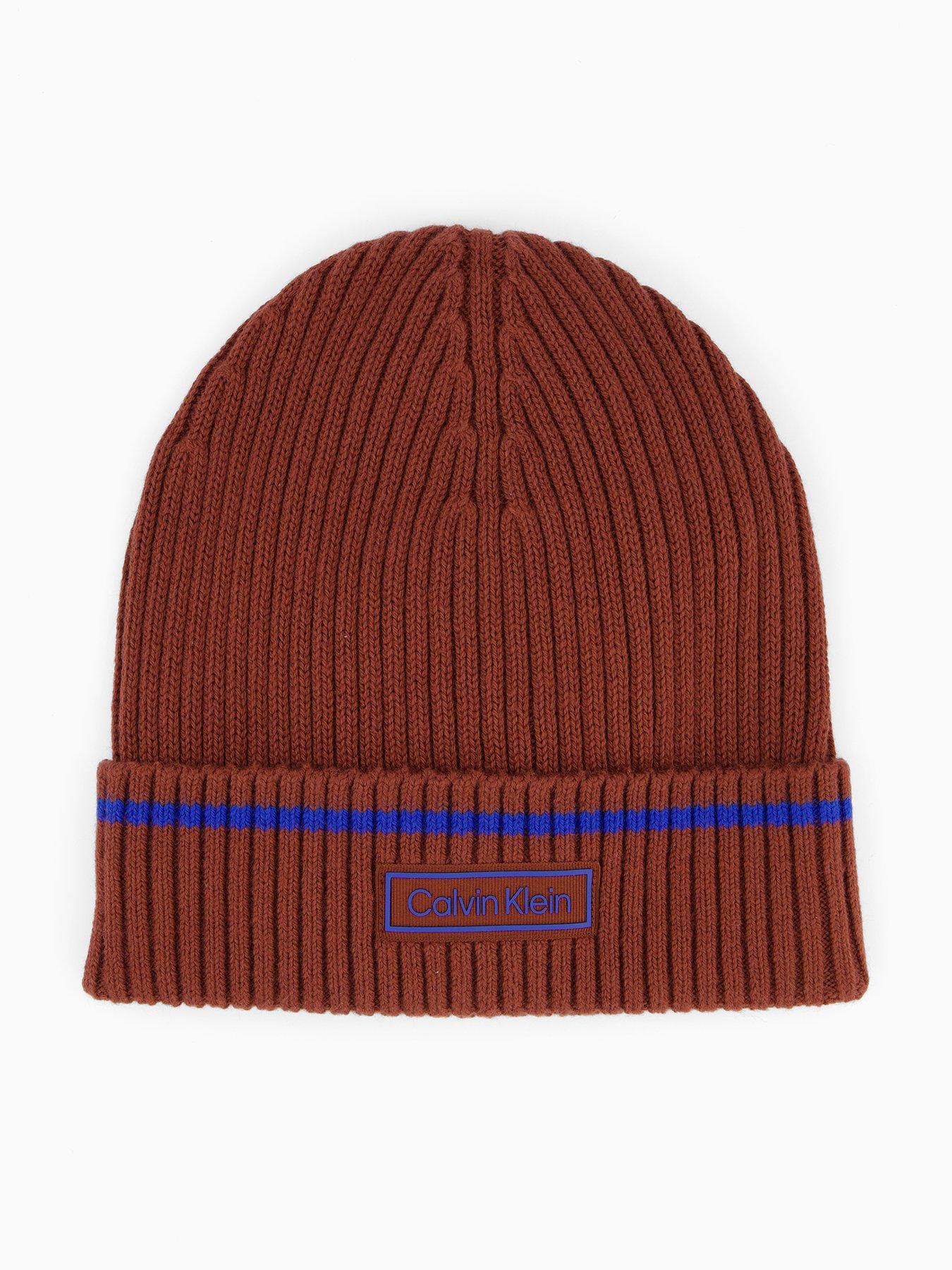 Calvin Klein Patch Rib Cotton Tipping Beanie - Dark Red