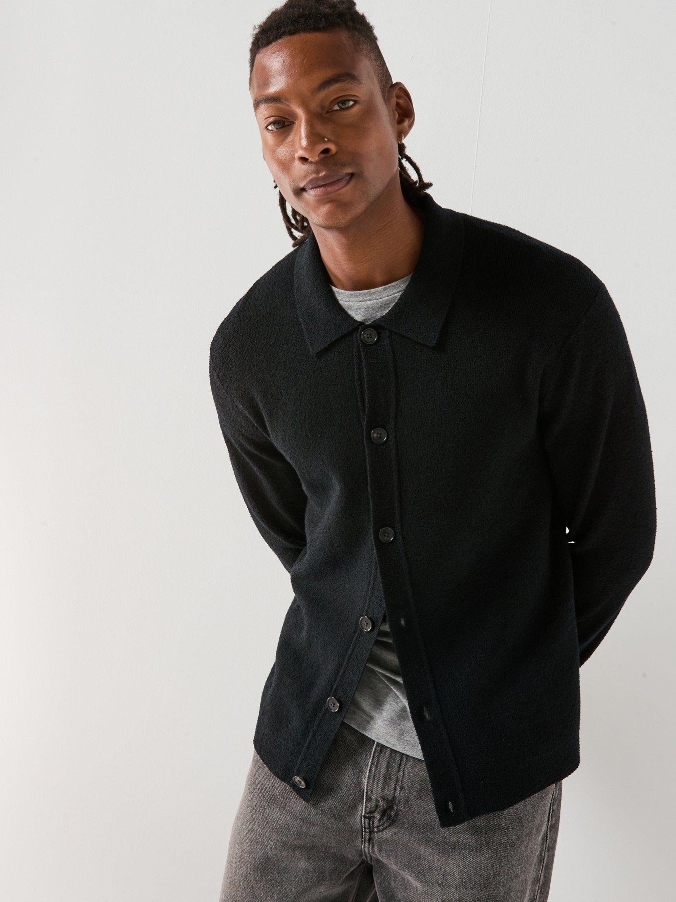 undefined Boucle Button Front Knitted Cardigan - Black