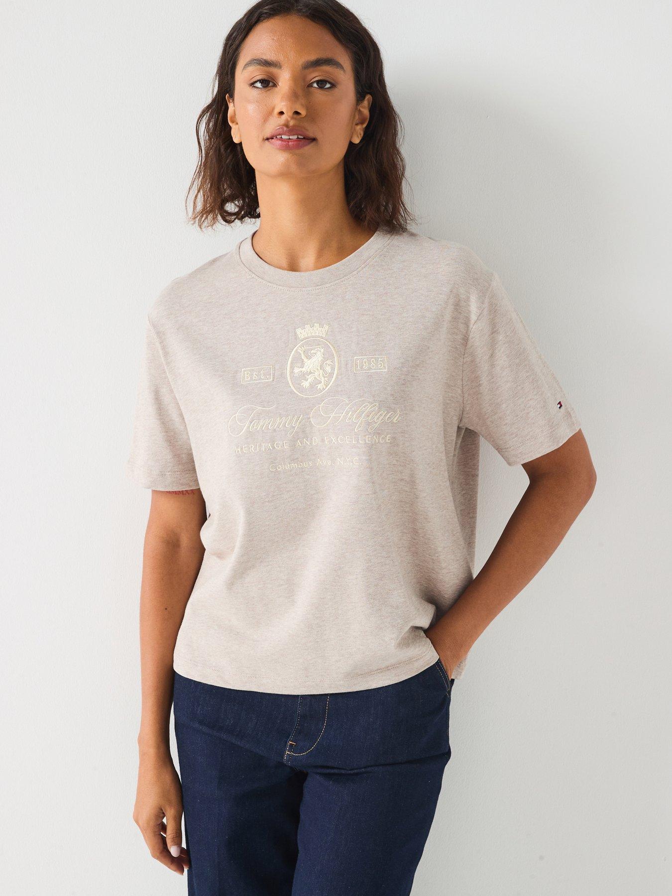 Tommy Hilfiger Varsity Crest Relax Short Sleeve T-Shirt - Beige