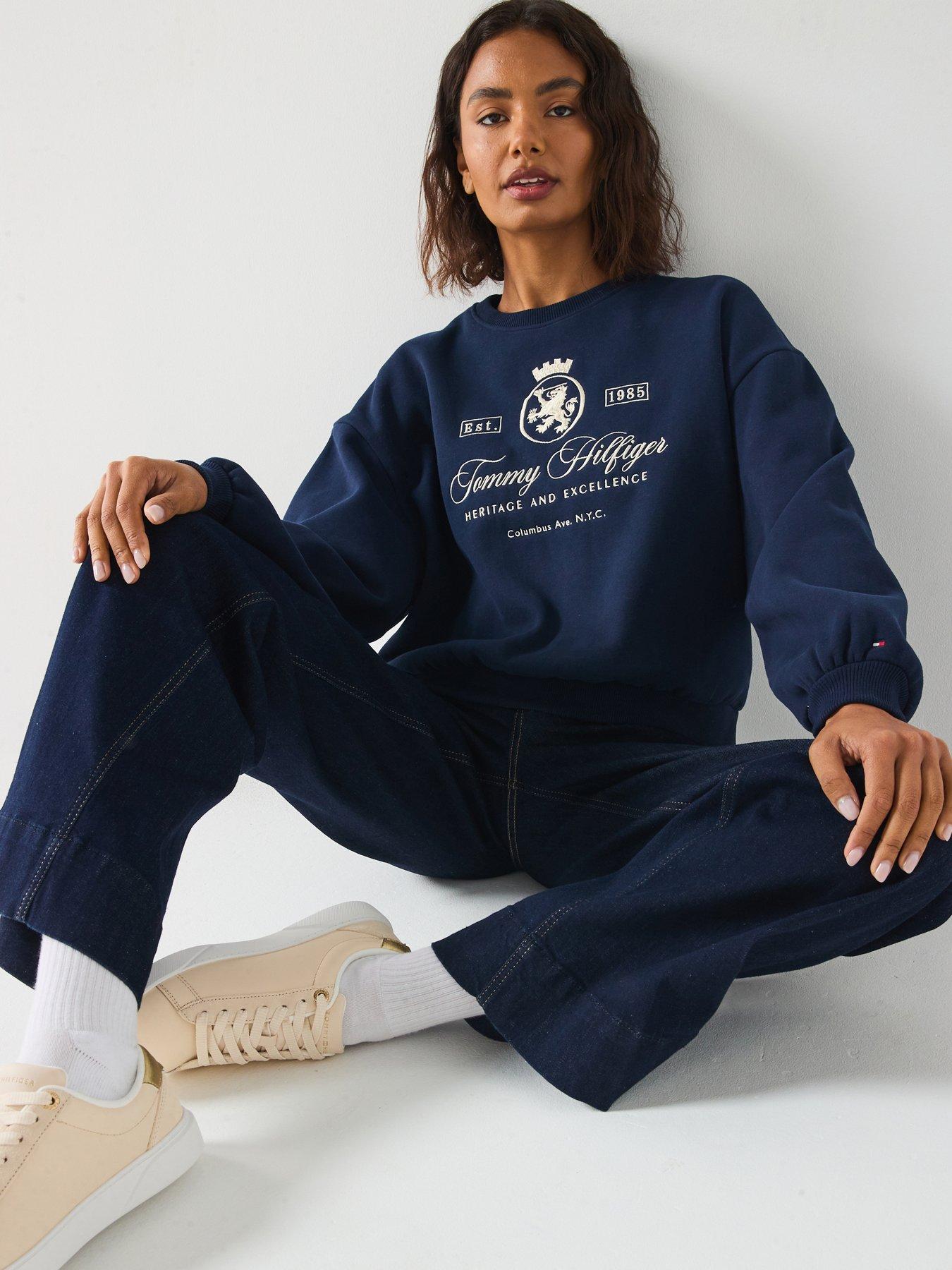 Tommy Hilfiger Varsity Crest Fleece Sweatshirt, Blue, Size Xxxl, Women