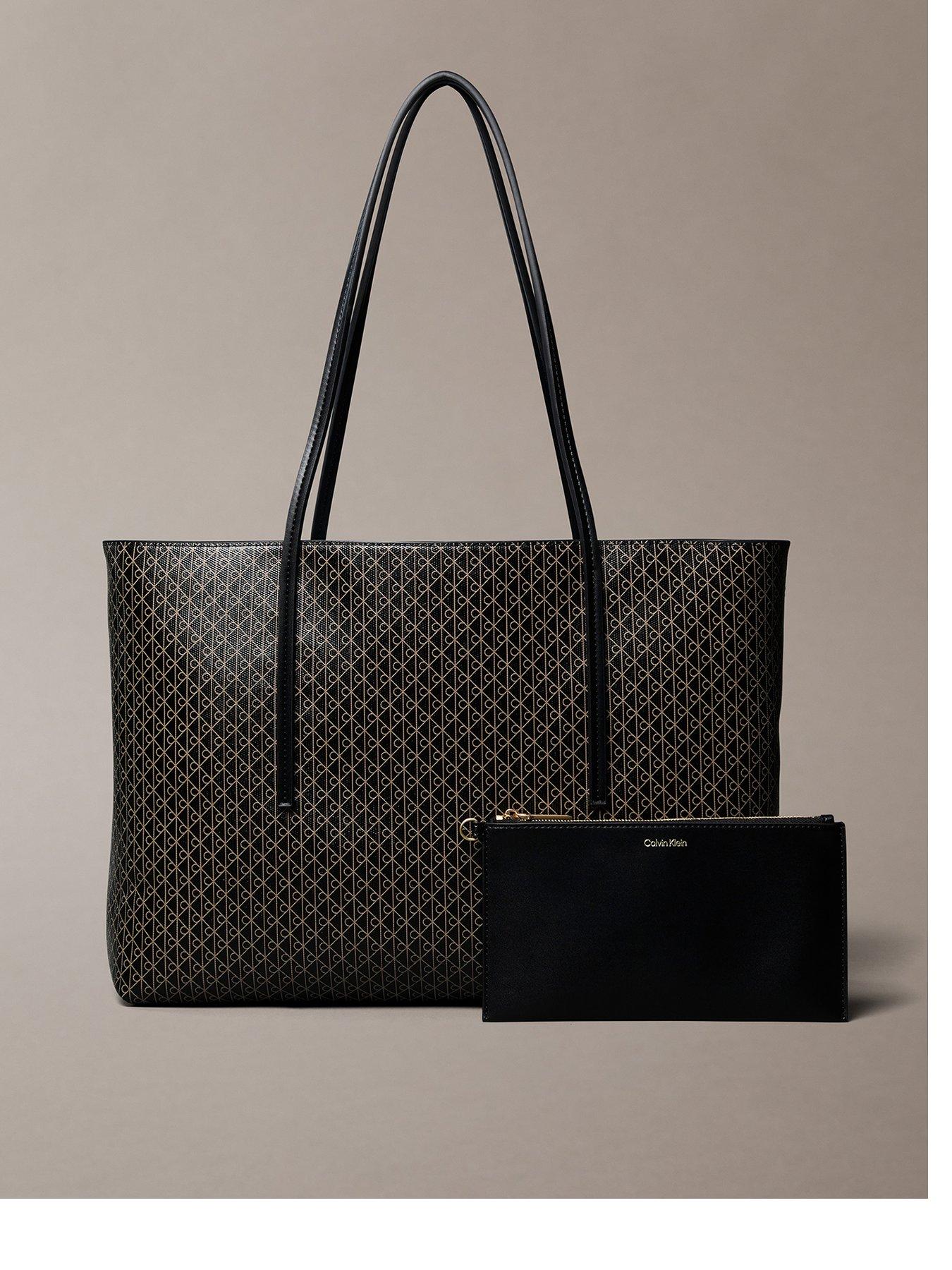 Calvin Klein Large Pouch Monogram Tote Bag Brown Very