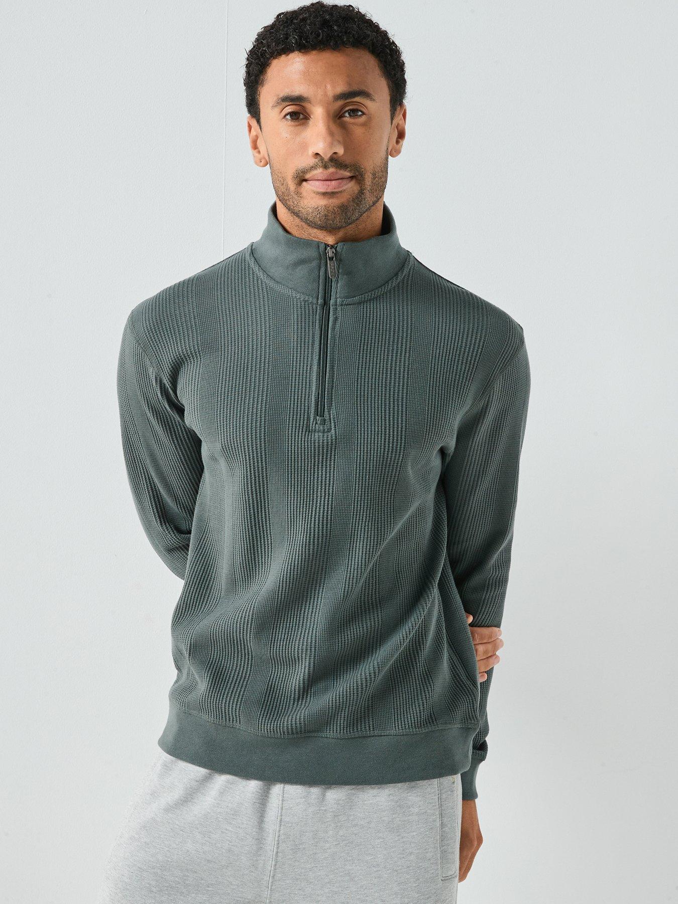 BOSS Bodywear Structure Waffle 1/4 Zip Top - Grey