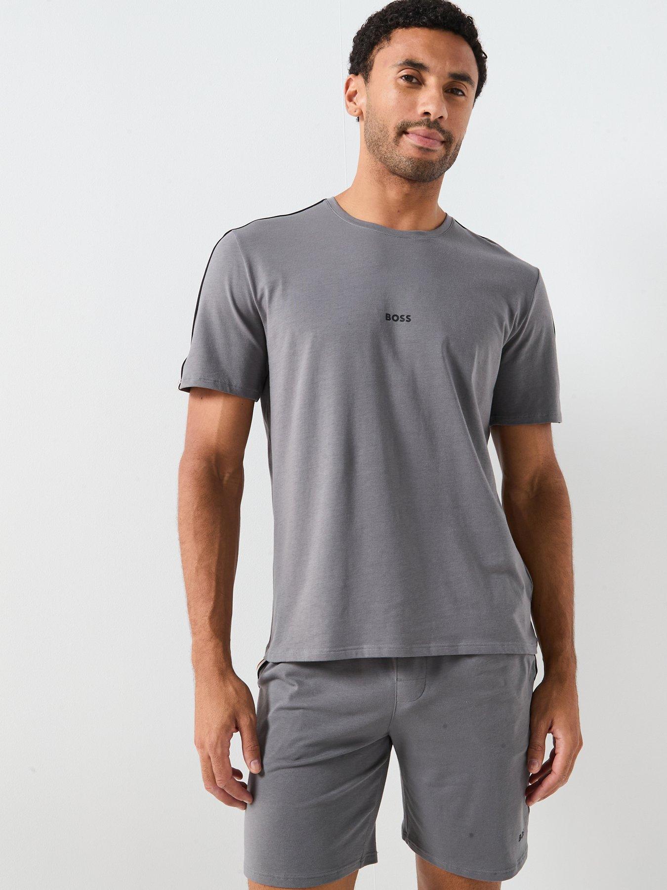 BOSS Unique Global Stripe Taped Loungewear T-Shirt - Grey