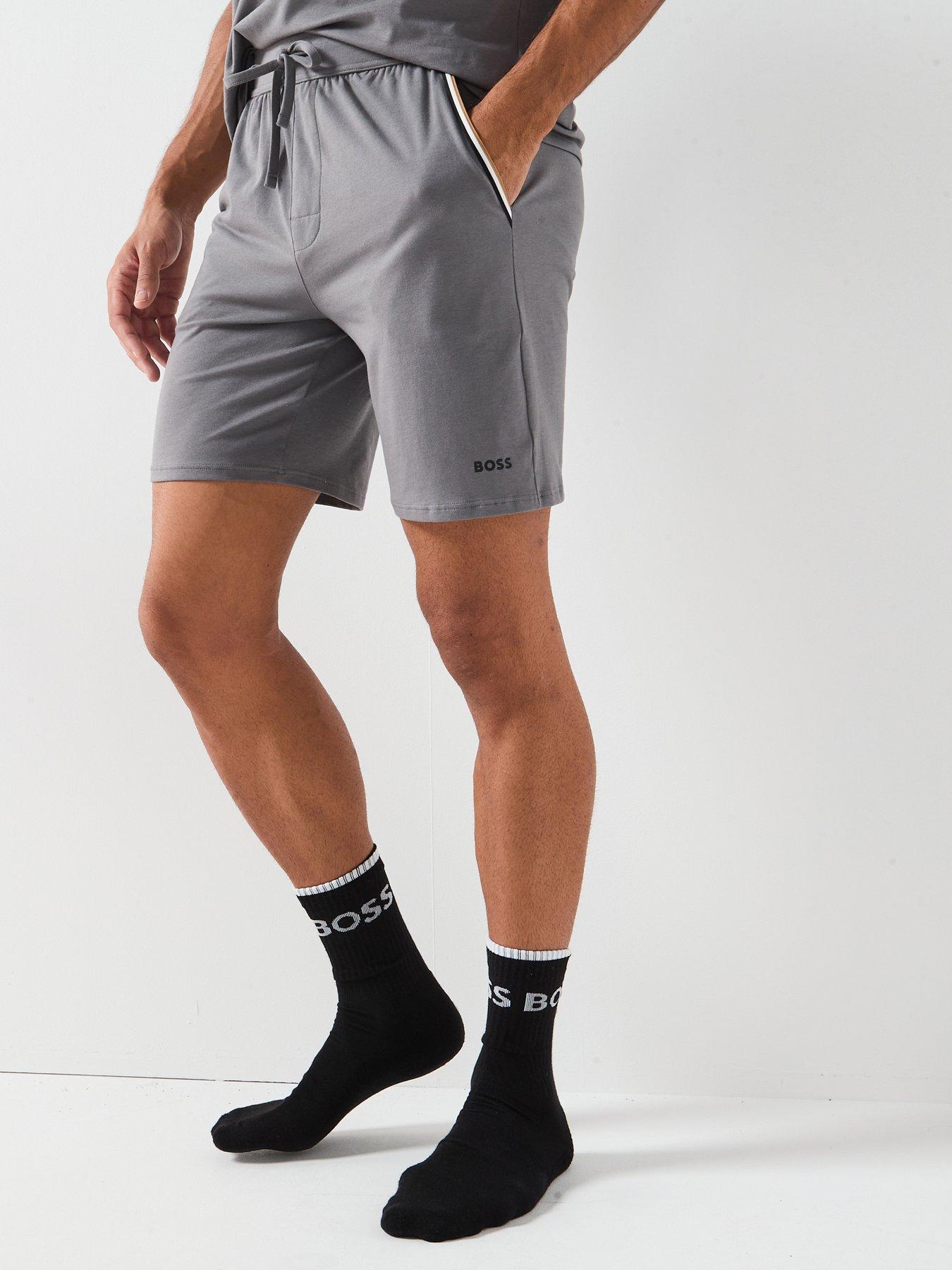 BOSS Unique Global Stripe Taped Loungewear Shorts - Grey
