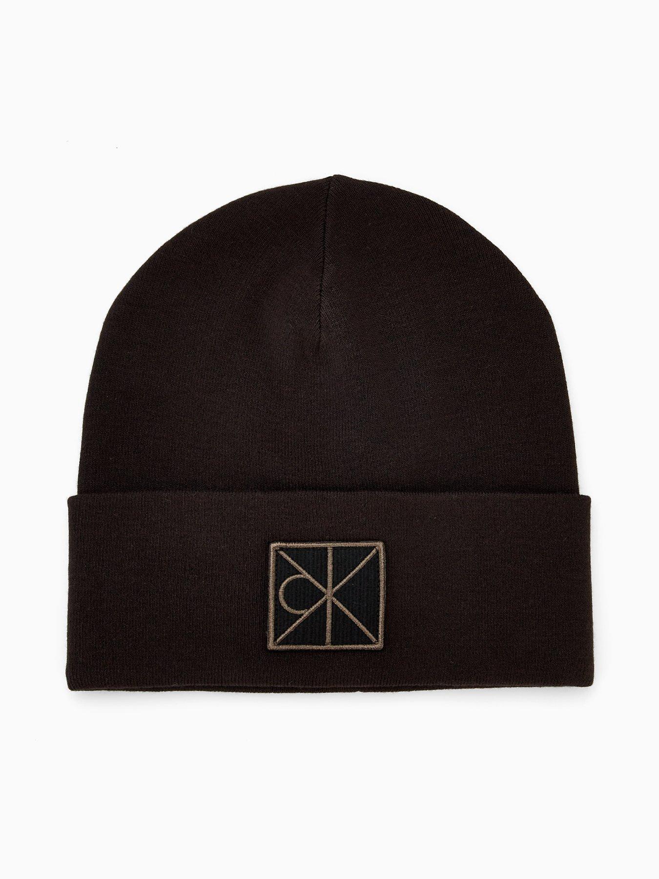 Calvin Klein Embellished Patch Ribbed Beanie - Black