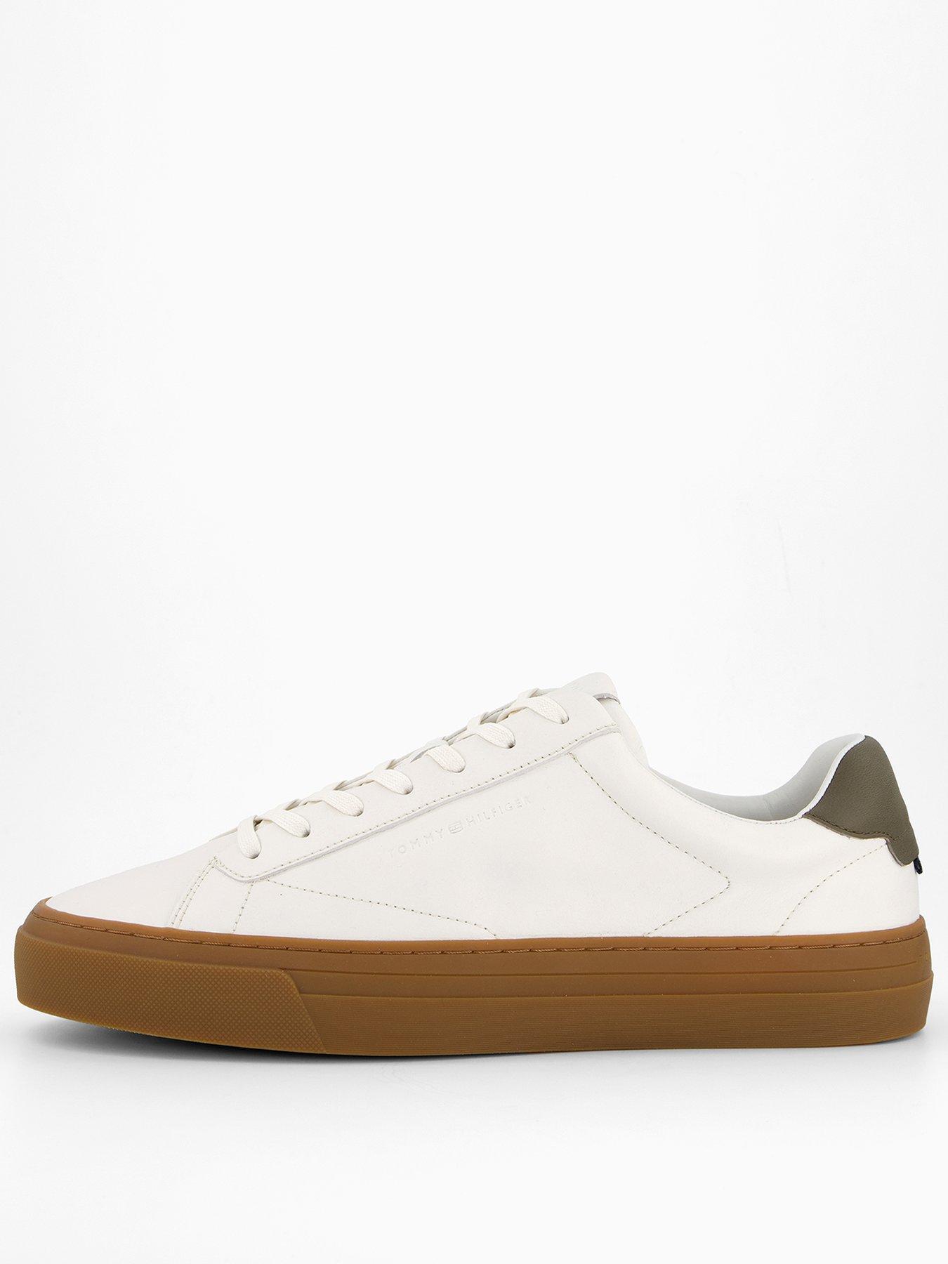 Tommy Hilfiger Premium Dress Cupsole Leather Sneakers, Off White, Size 41, Men