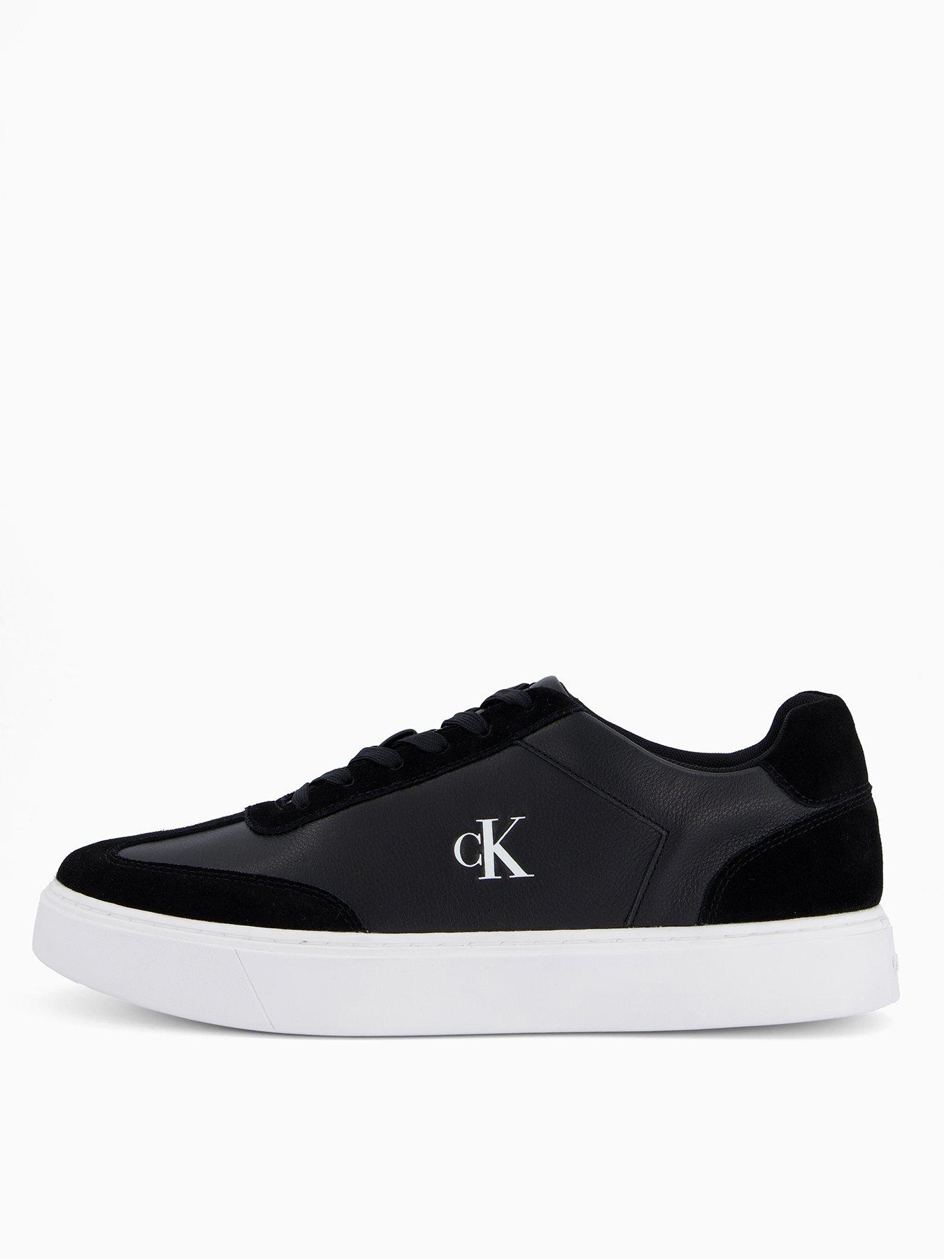 Calvin Klein Classic Cupsole Laceup Mix Leather Trainers, Black, Size 46, Men