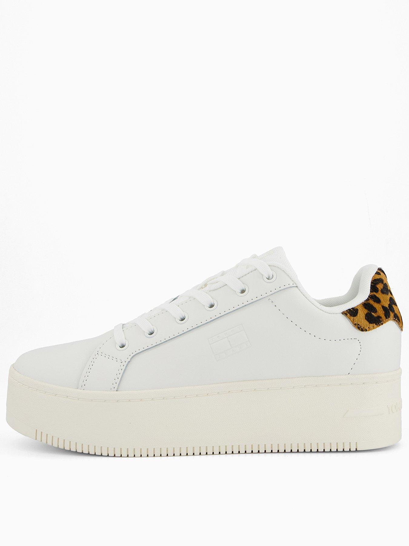 undefined Platform Leopard Trainers - White