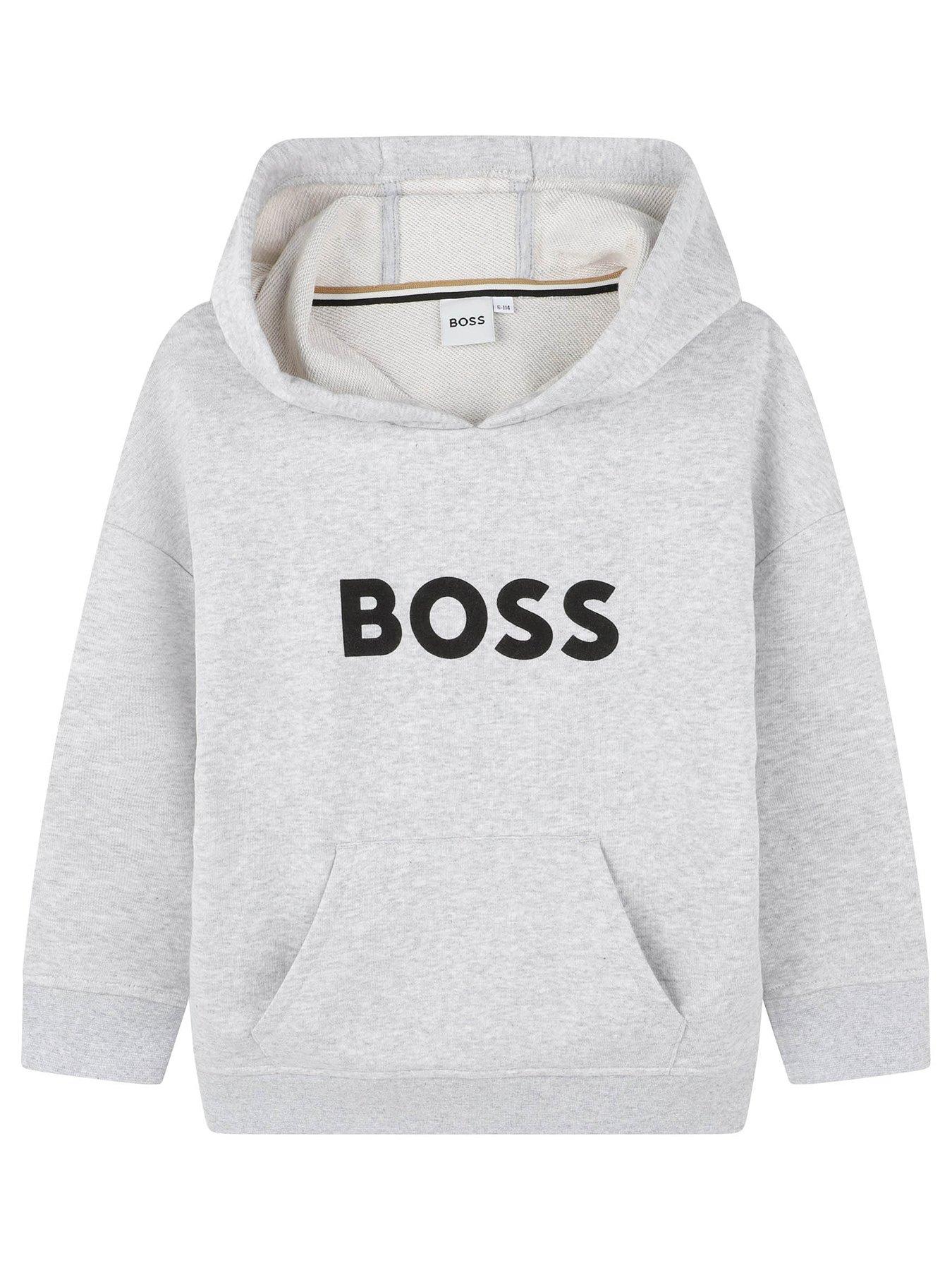 BOSS Boys Logo Hoodie, Grey, Size 10 Years