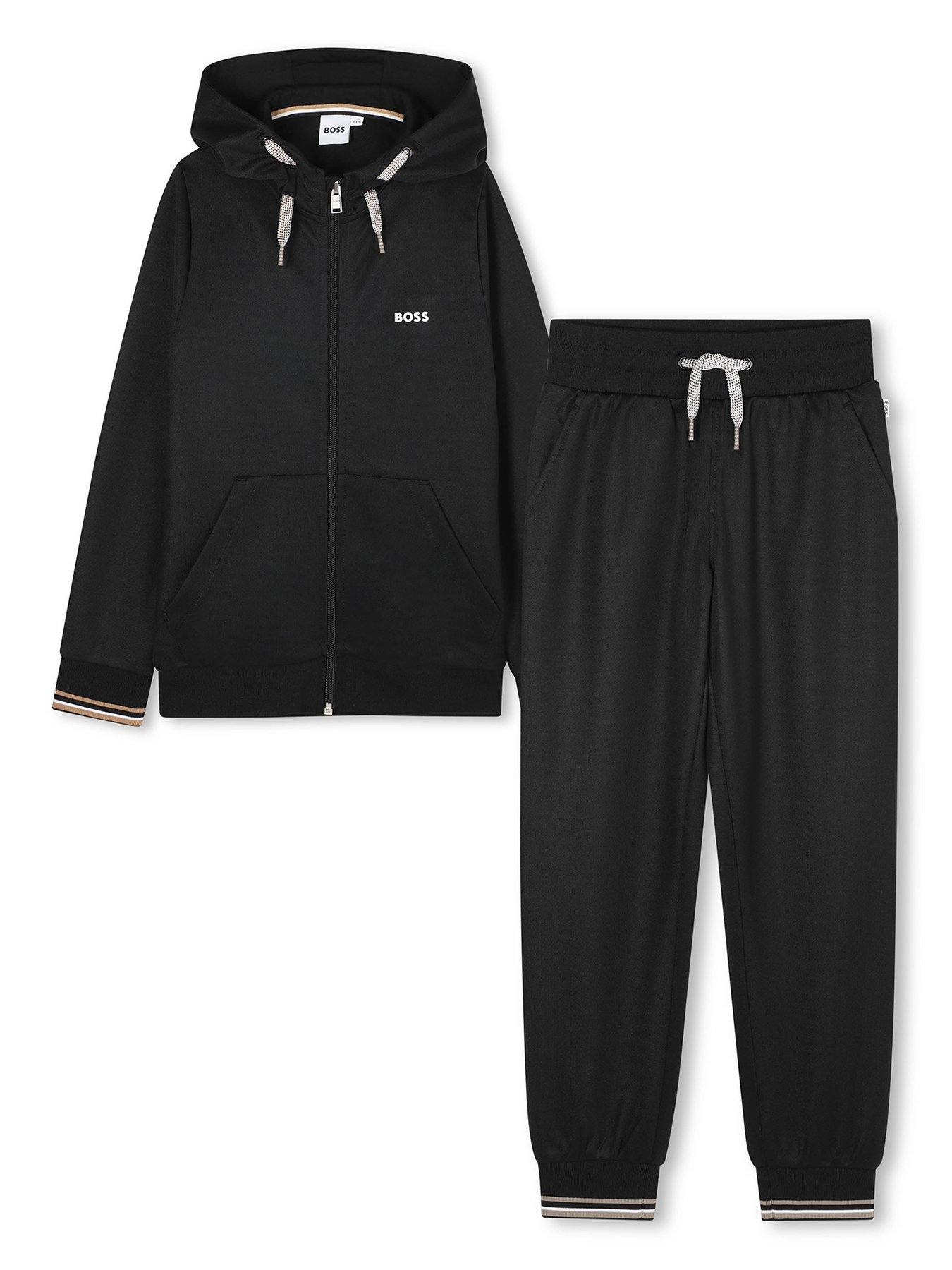 BOSS: Boys Zip Through Hoodie Jog Set - Black