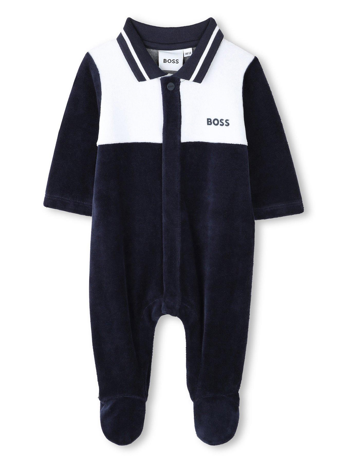 BOSS Newborn Baby Boys Polo Collar Sleepsuit - Navy