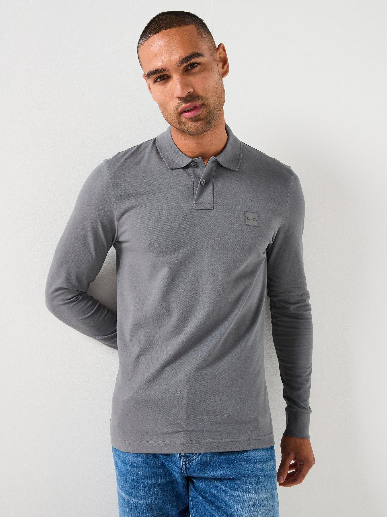 BOSS Passerby Long Sleeve Slim Fit Polo Shirt - Light Grey