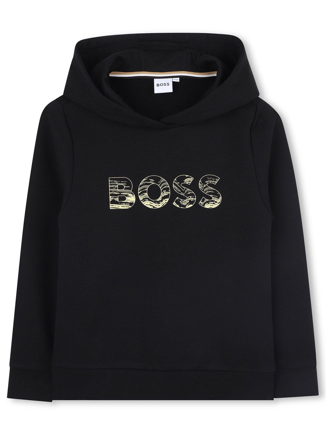 BOSS Boys Logo Hoodie, Black, Size 10 Years