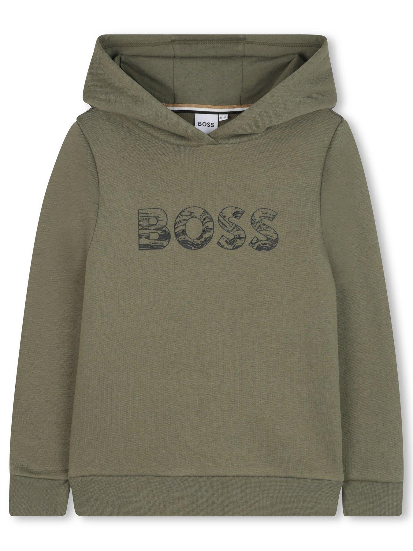 BOSS Boys Logo Hoodie, Khaki, Size 10 Years