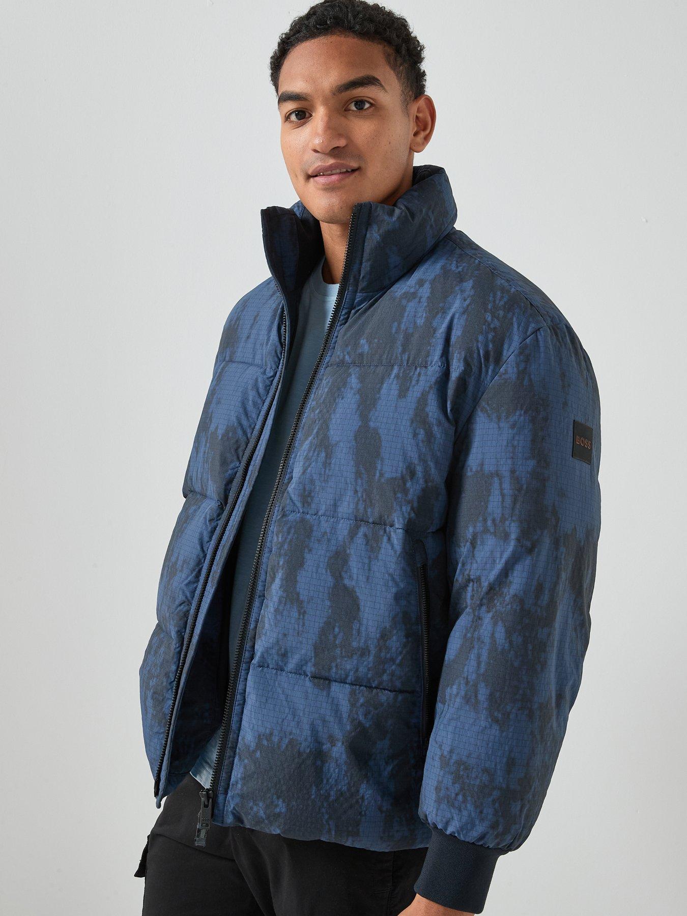 BOSS Oshin Relaxed Fit Camo Quilted Jacket, Navy, Size 48, Men