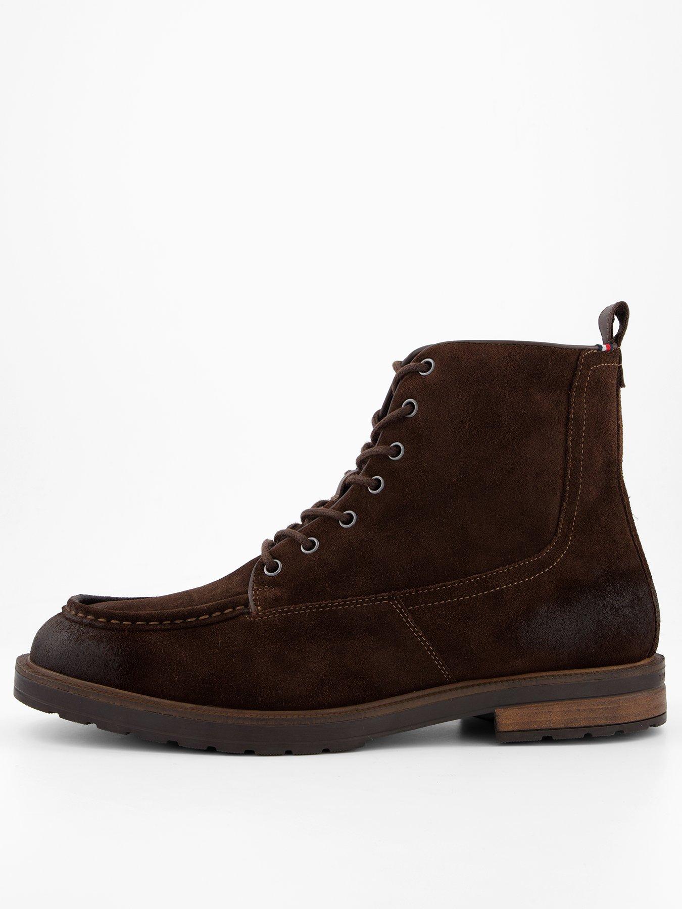 Tommy Hilfiger Cleated Suede Side Zip Lace Up Boots - Brown