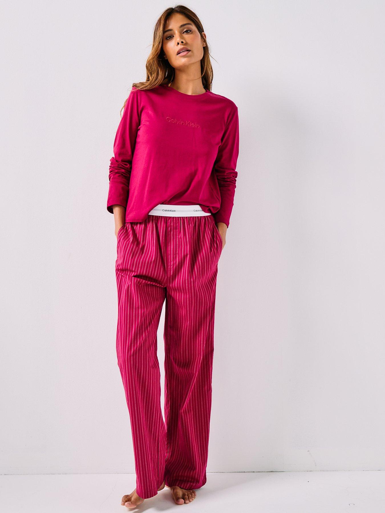 Image 1 of 5 of Calvin Klein Long Sleeve T-shirt And Pant Holiday Set - Red