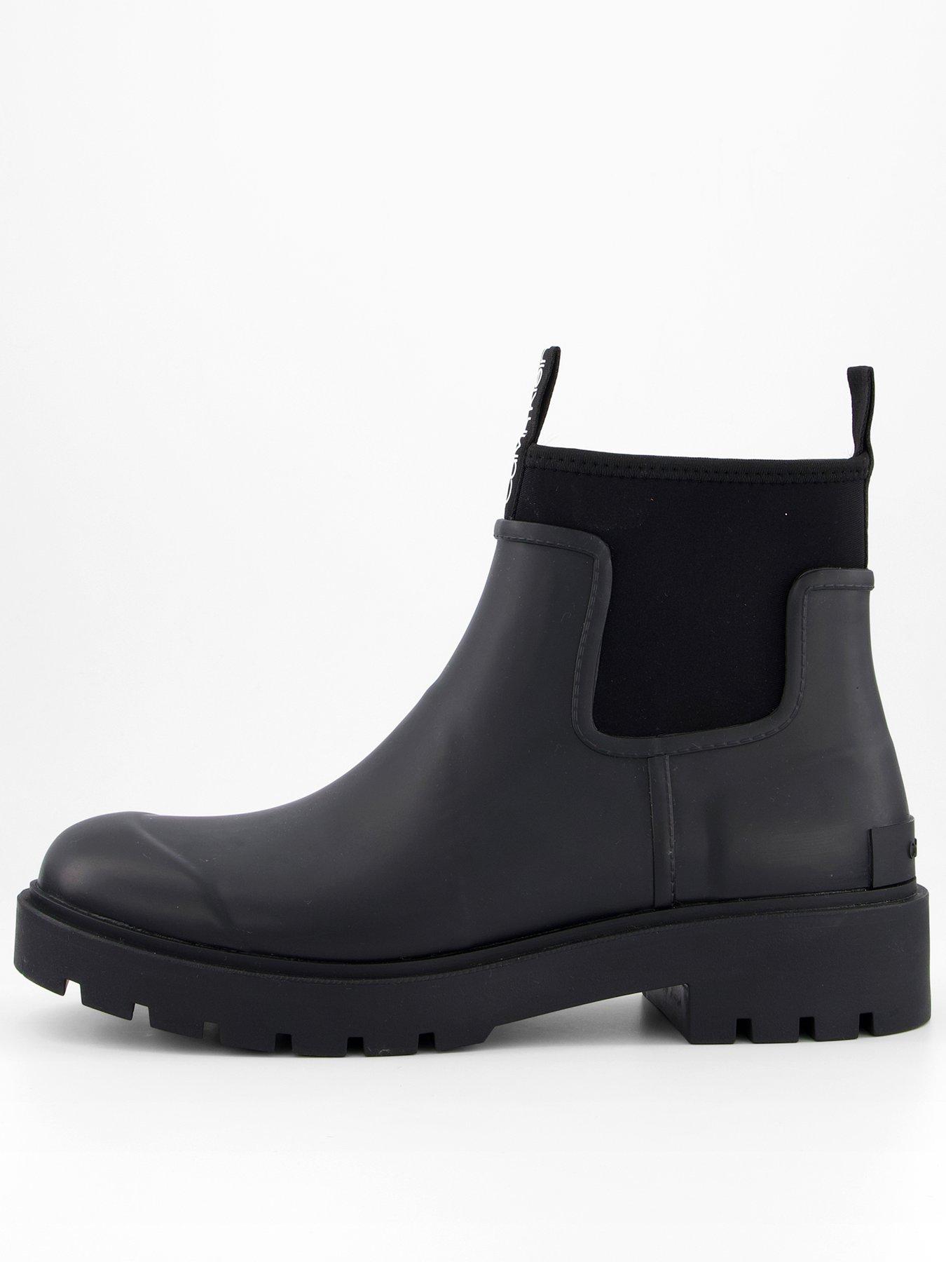 DKSUKO Women's Snow Chelsea Ankle Winter Rain Boots - Black Waterproof Rubber Boots, Size 8.5