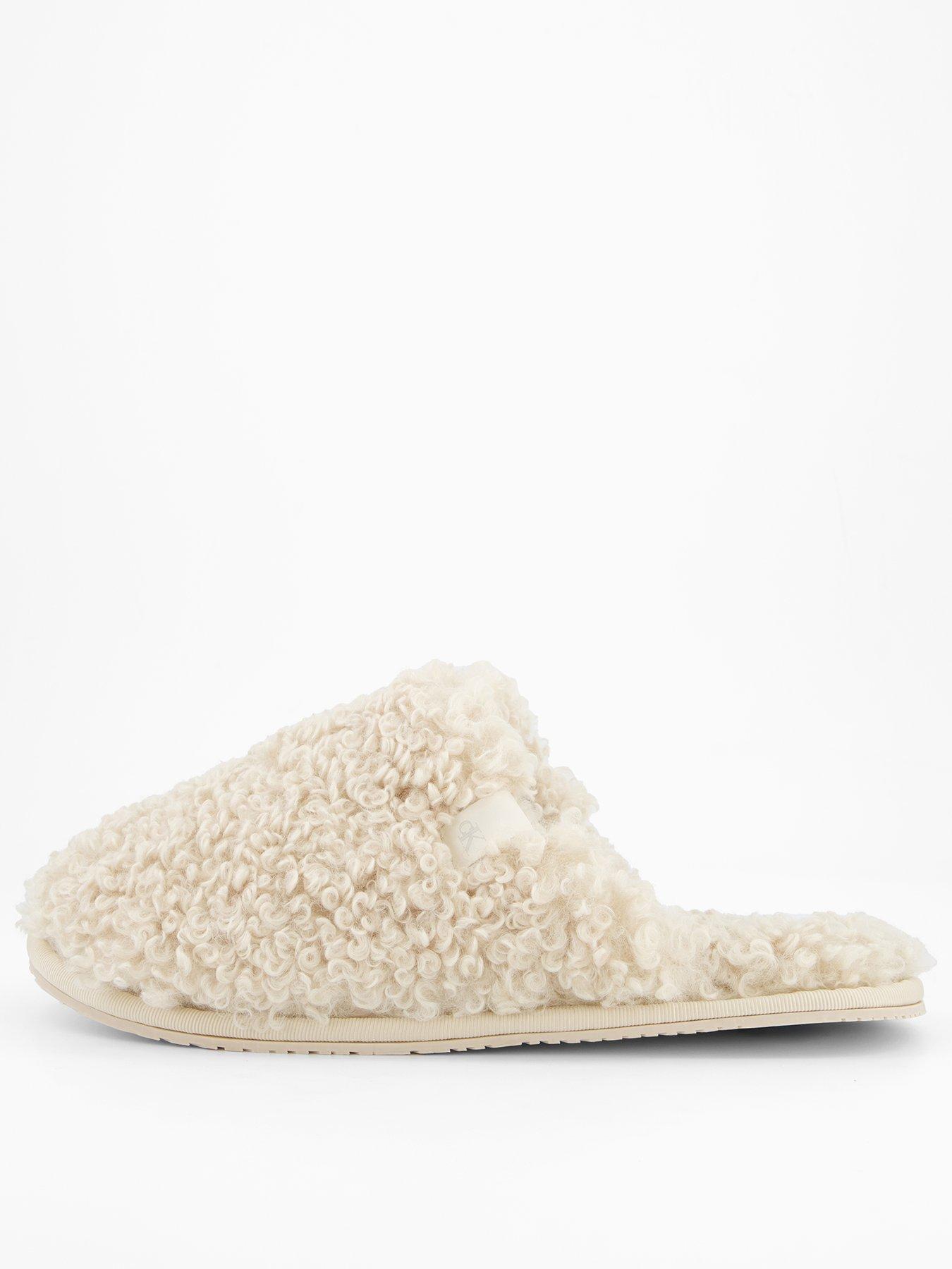Calvin Klein Faux Shearling Sherpa Slippers - Cream