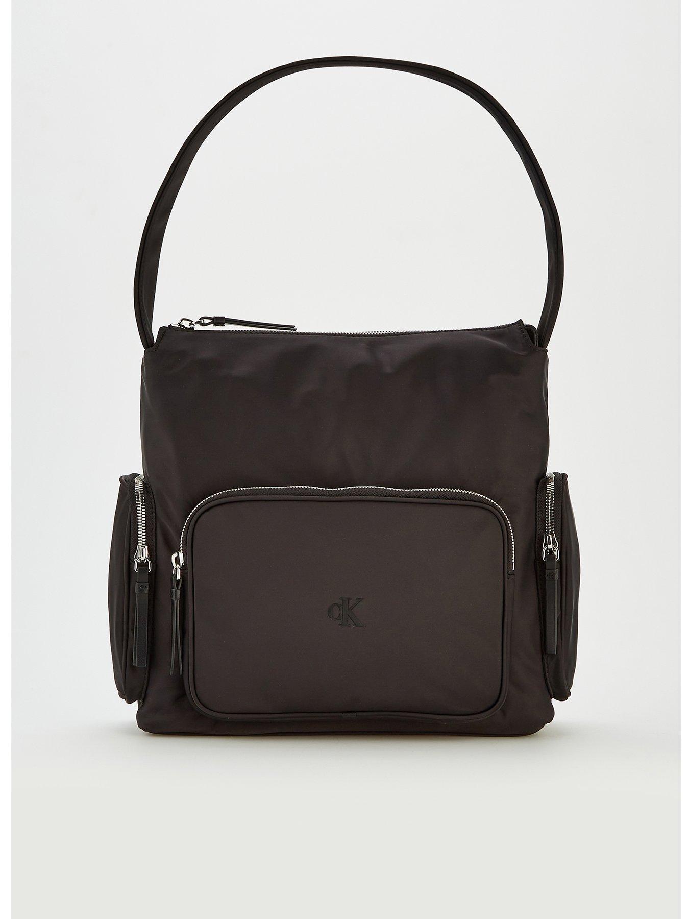 Calvin Klein Nylon Satchel With Side Pockets - Black