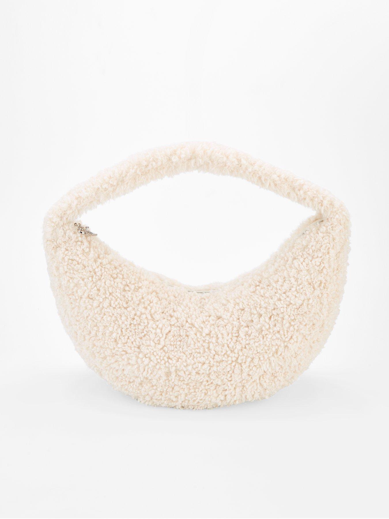 Calvin Klein Teddy Sherpa CK Large Shoulder Bag - Natural