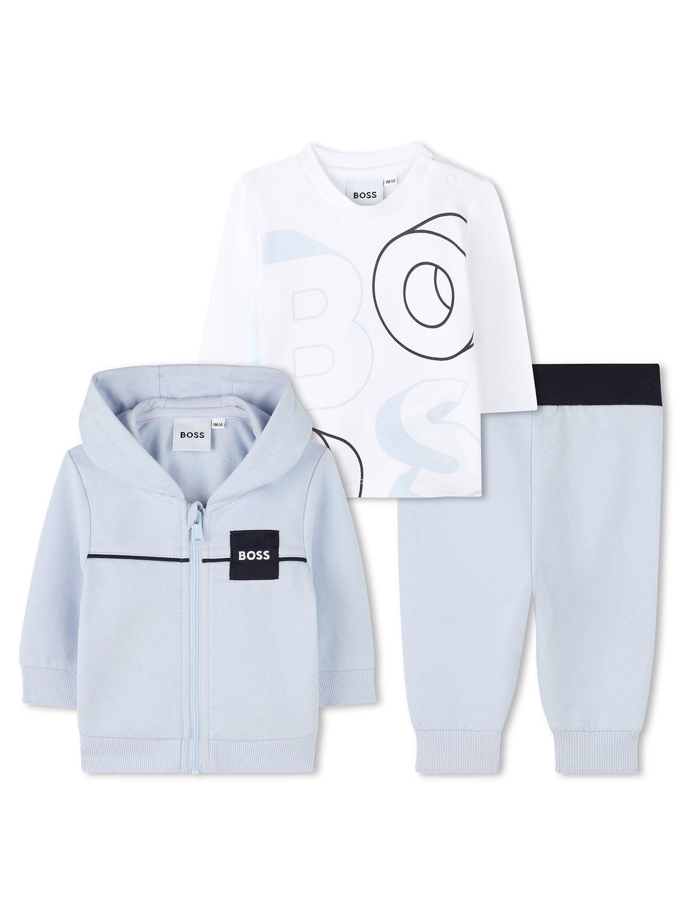 BOSS Newborn Baby Boys Boxed 3 Piece Jog Set - Light Blue