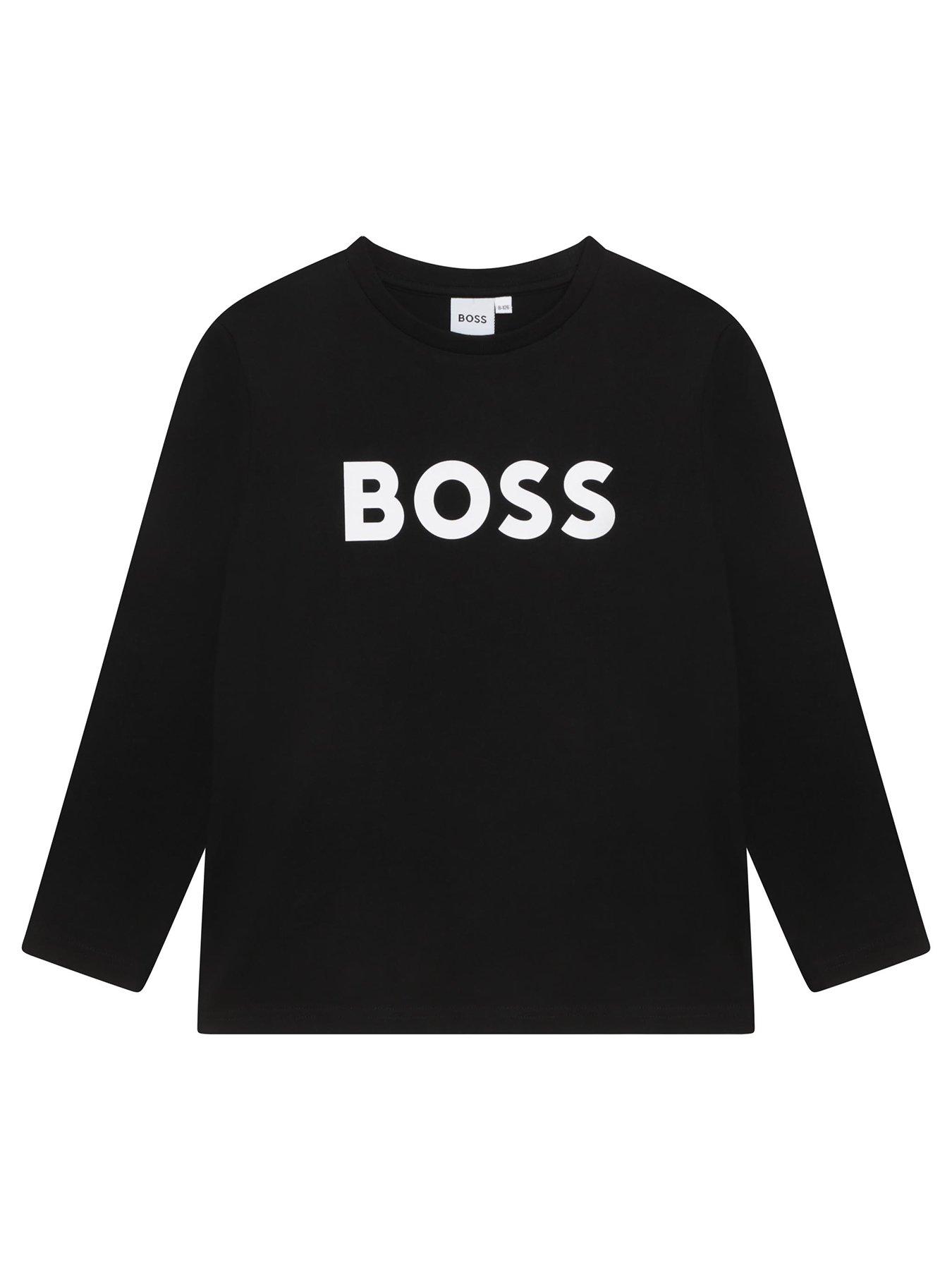 BOSS Boys Long Sleeve Large Logo T-Shirt, Black, Size 14 Years