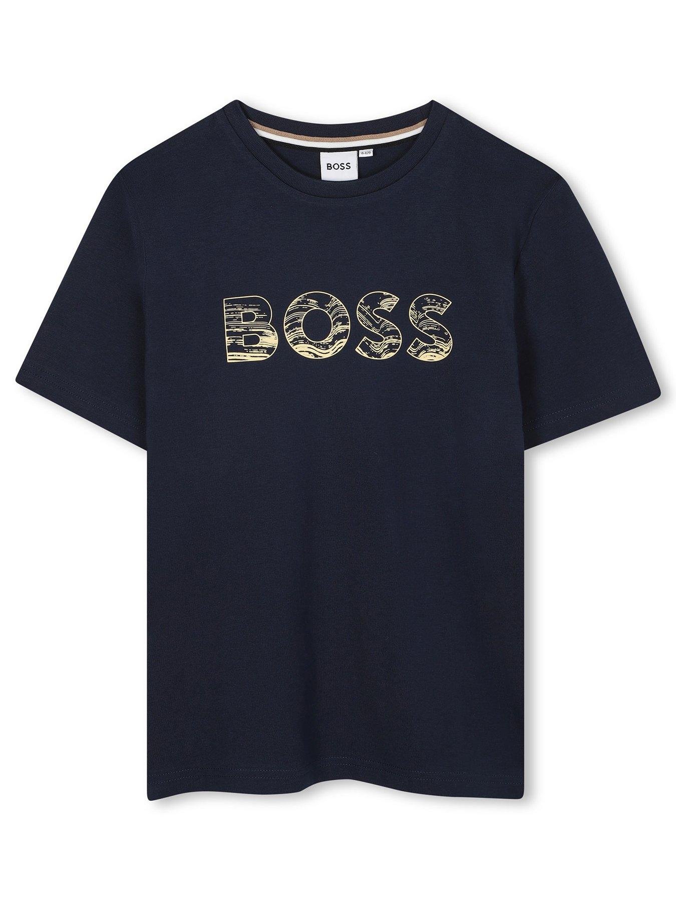 Image 1 of 3 of BOSS Boys Print Logo Short Sleeve T-Shirt - Navy