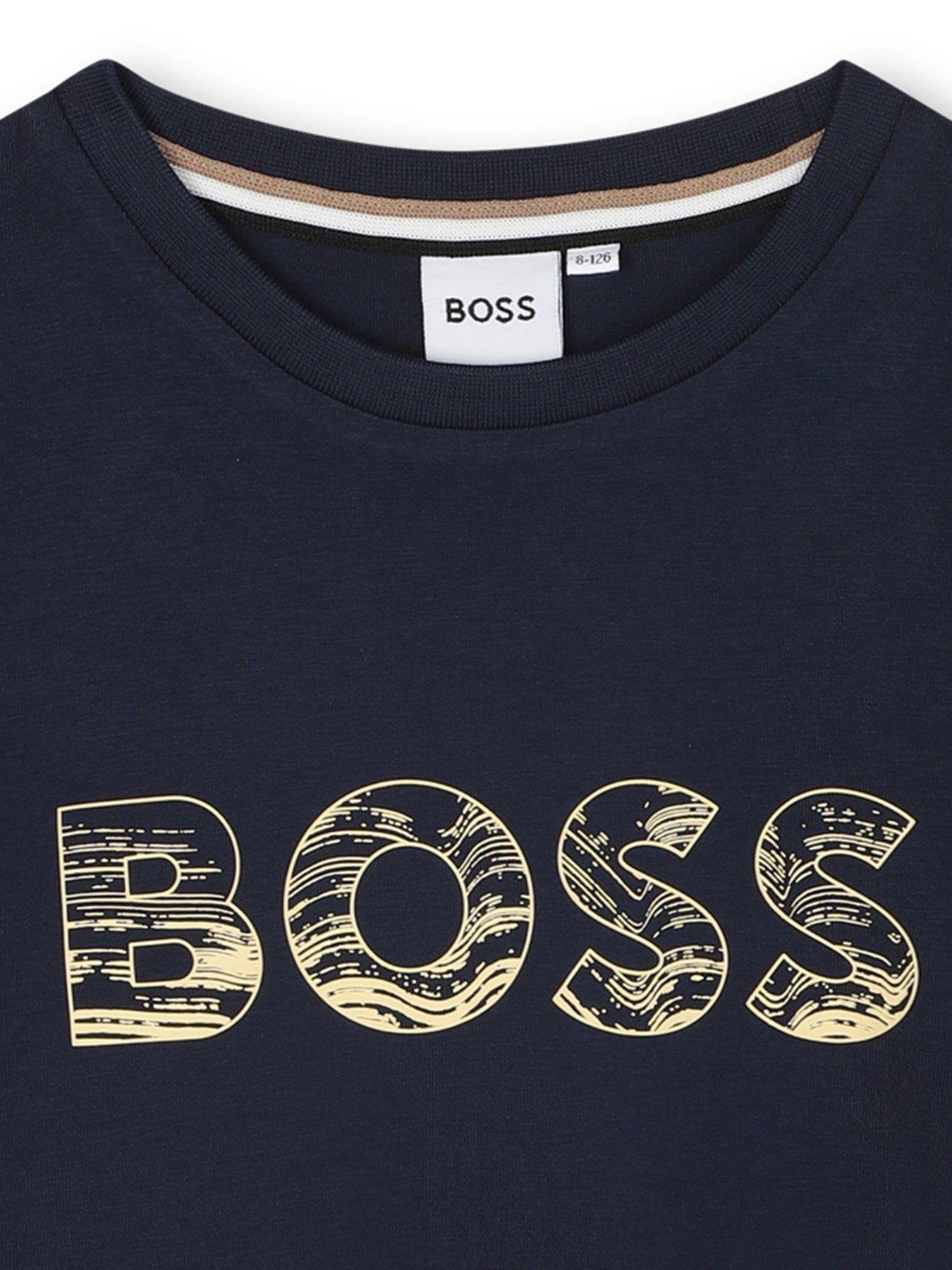 Image 3 of 3 of BOSS Boys Print Logo Short Sleeve T-Shirt - Navy