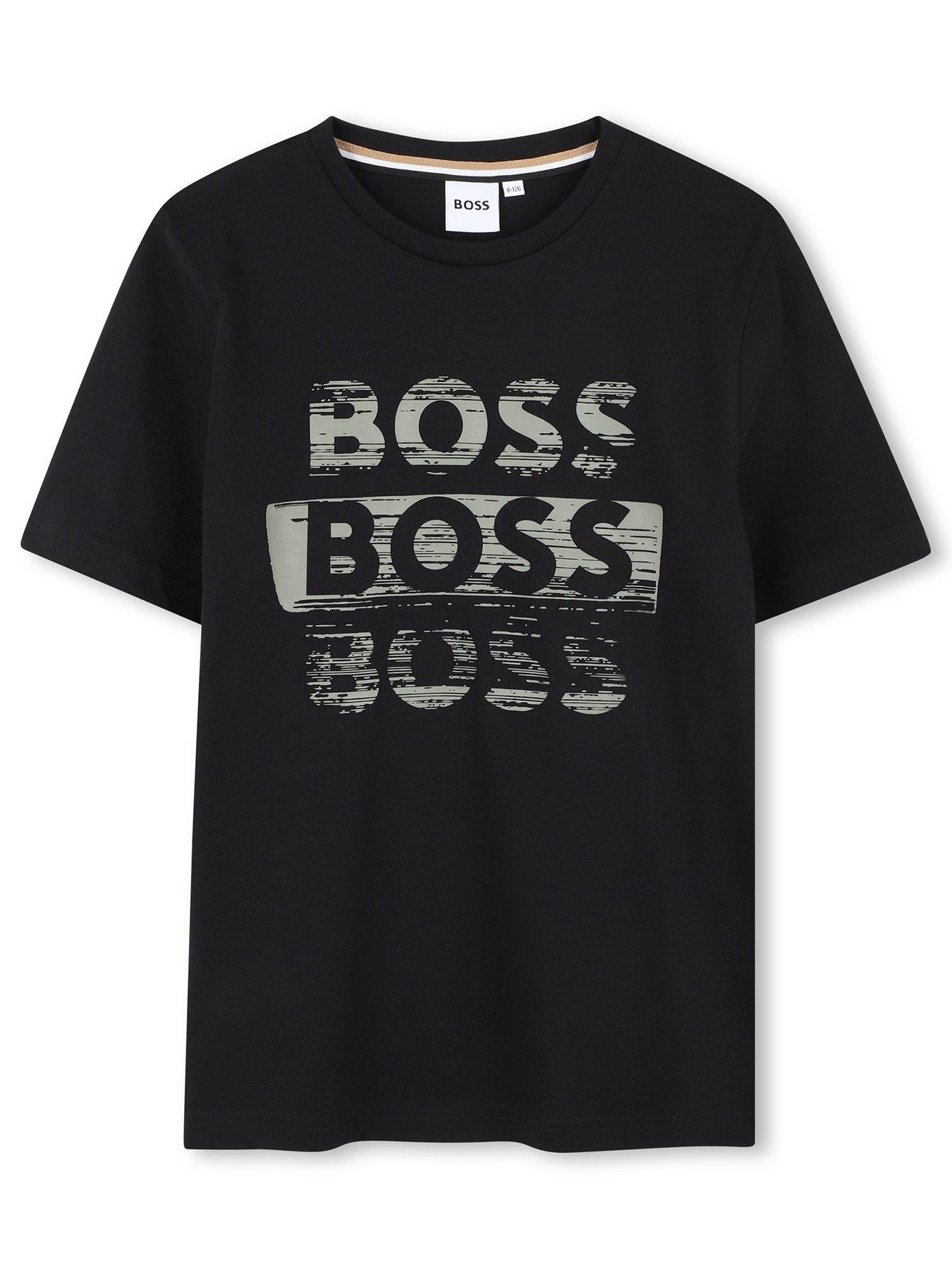 BOSS Boys Multi Logo Short Sleeve T-Shirt - Black