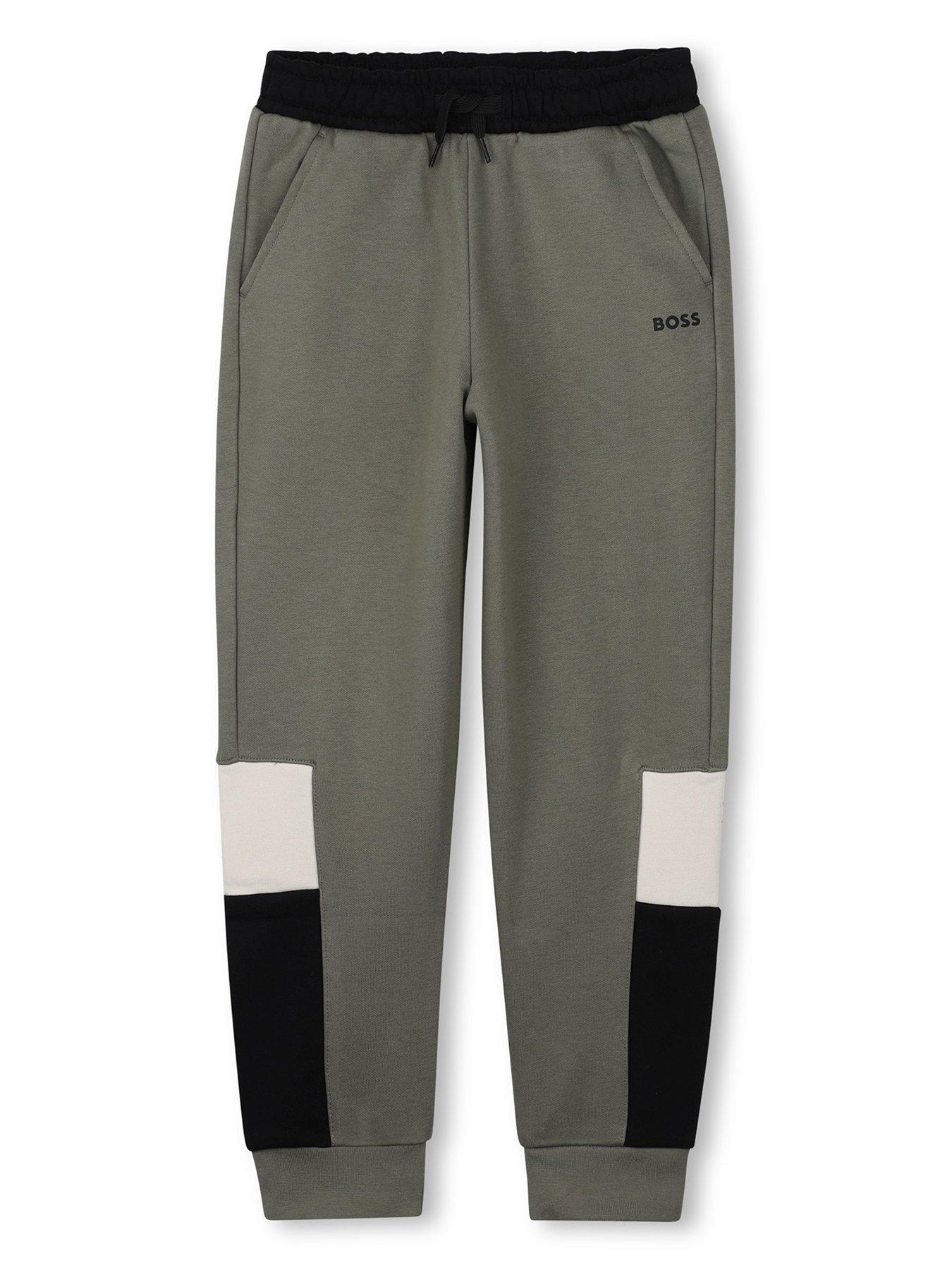 BOSS Boys Colour Block Jogging Bottoms, Khaki, Size 8 Years