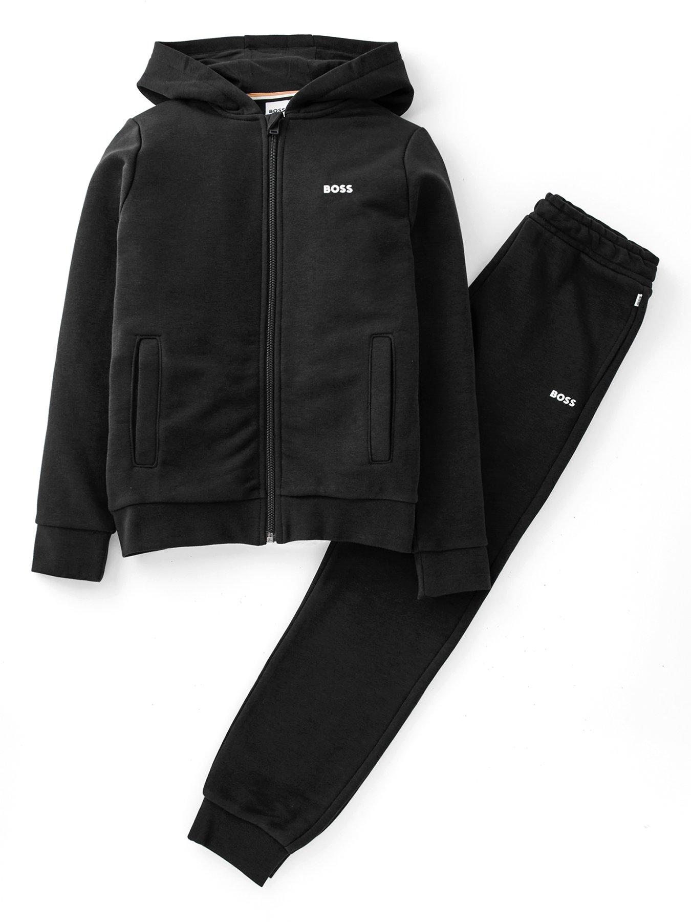 BOSS Boys Zip Through Hoodie Tracksuit - Black