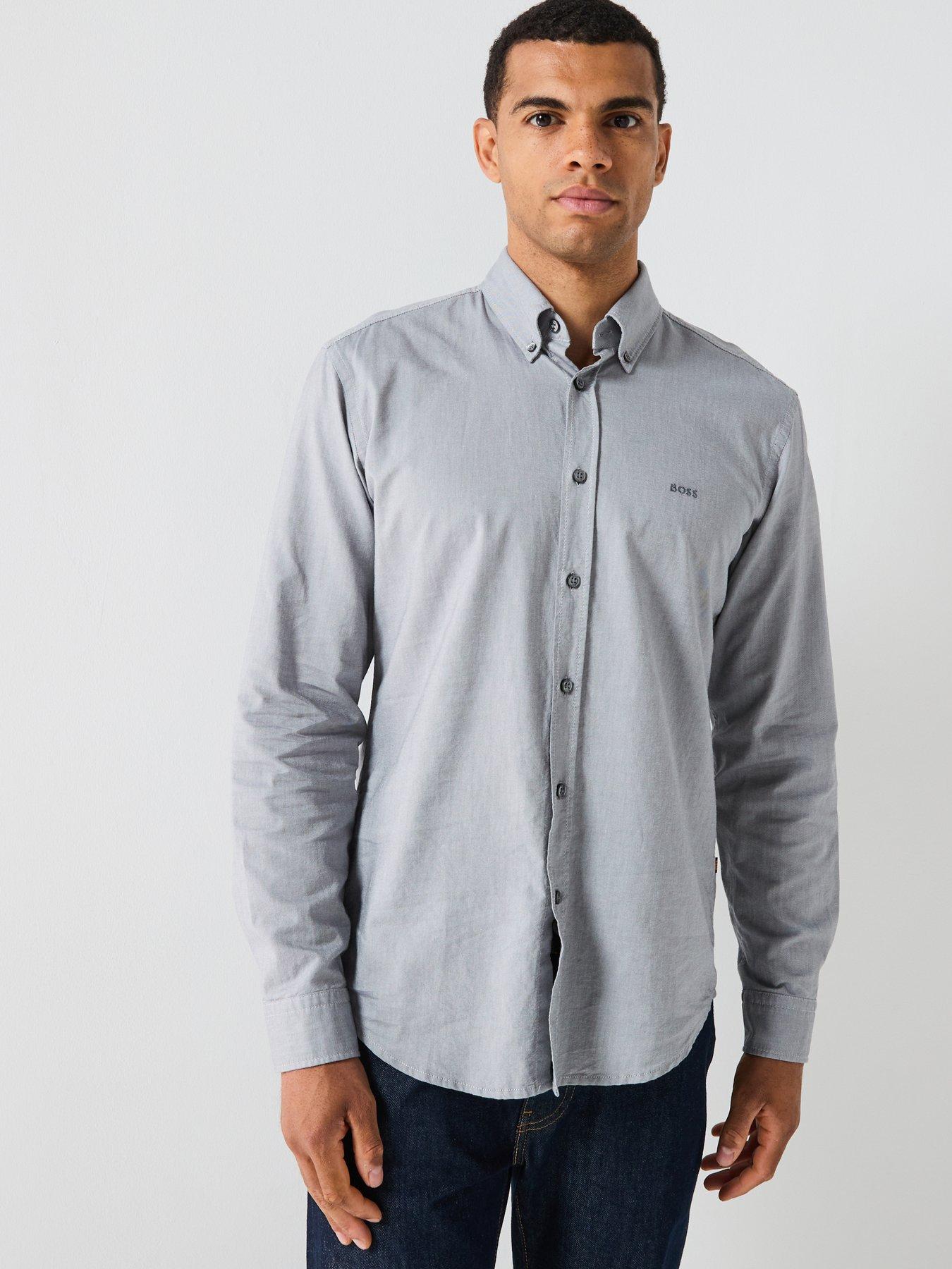 BOSS Rickert Button Down Regular Fit Oxford Shirt - Light Grey