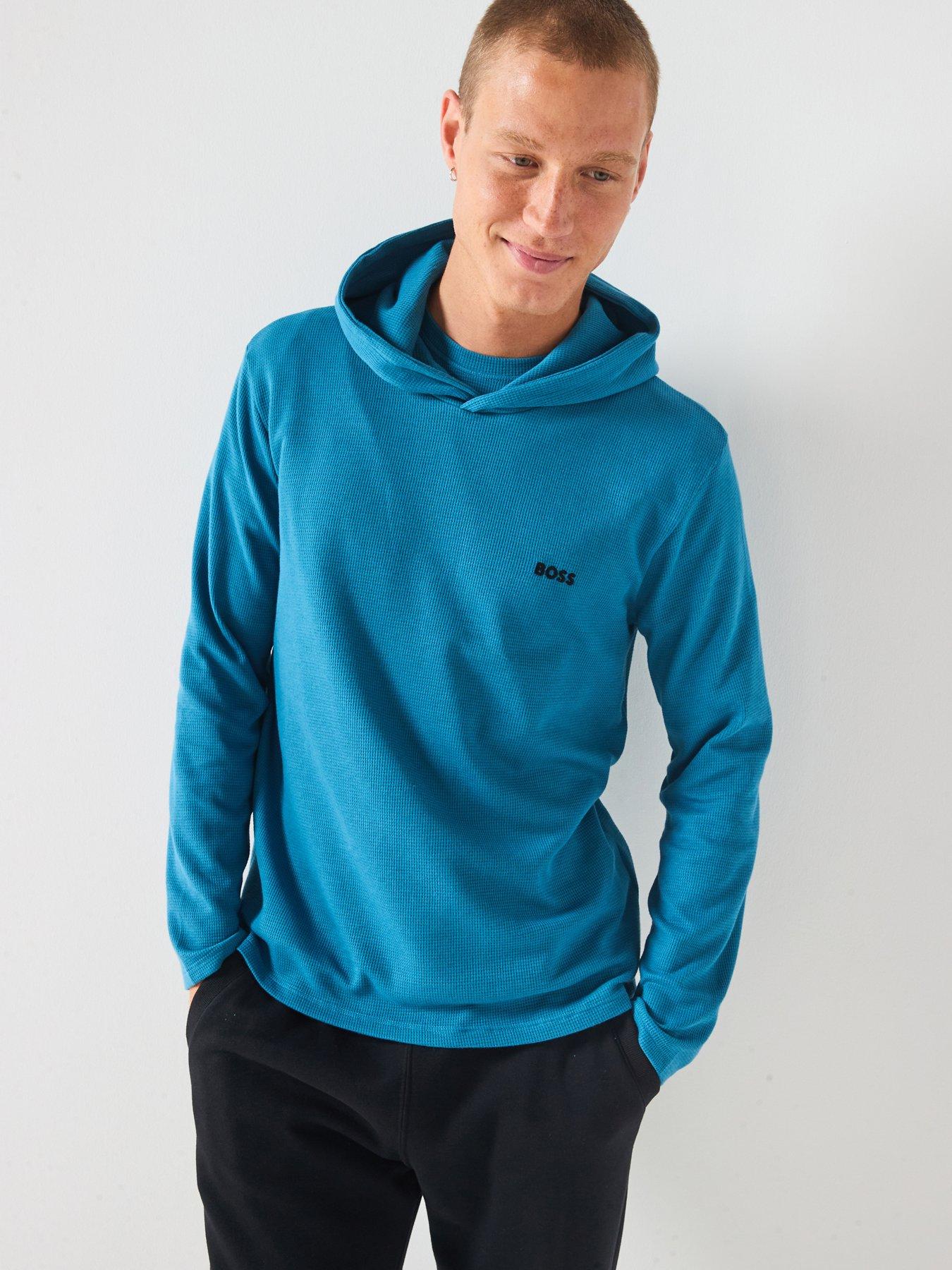 undefined Boss Loungewear Waffle Overhead Hoodie - Blue