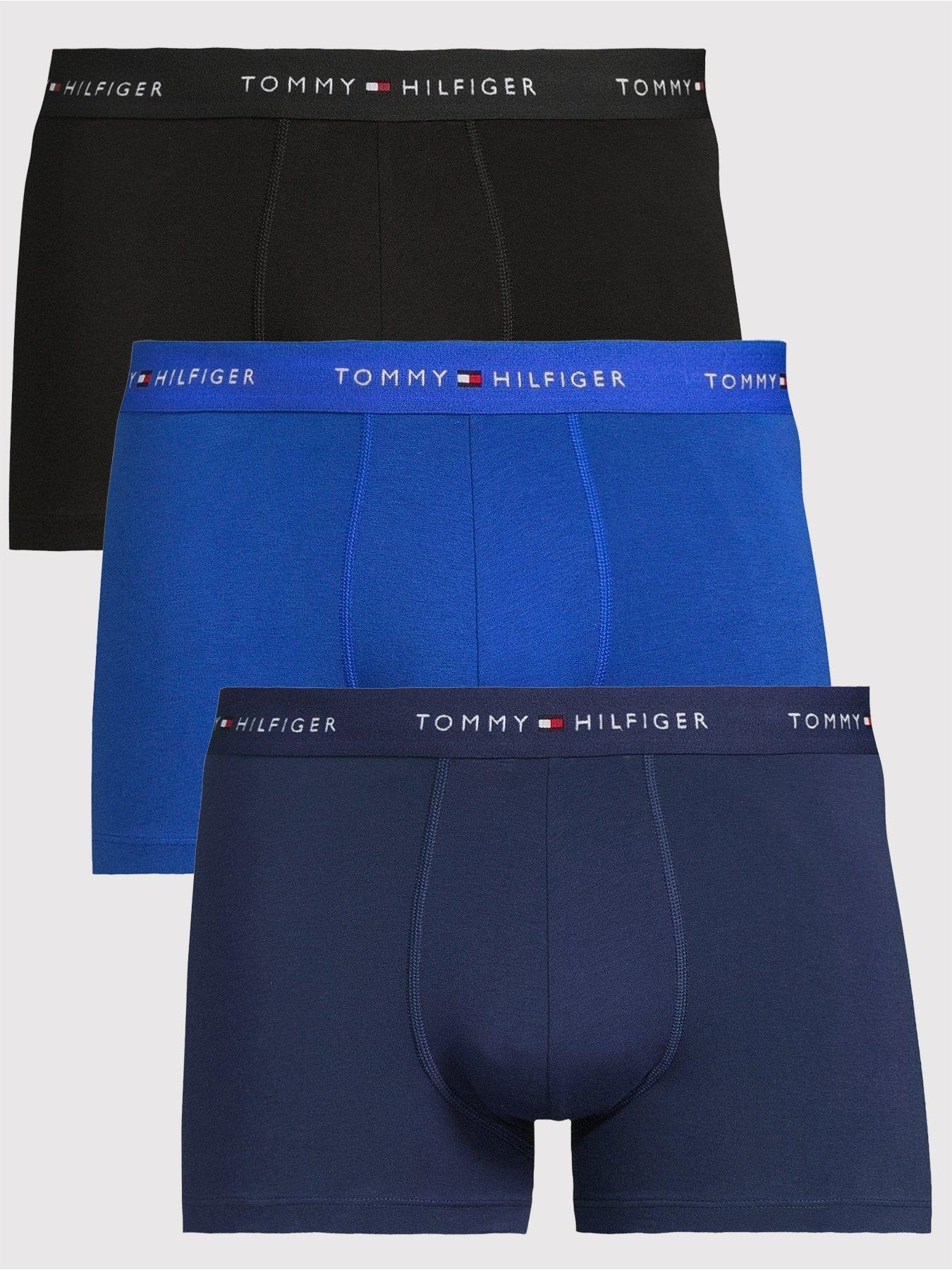 Tommy Hilfiger 3 Pack Signature Cotton Trunks, Blue, Size 2Xl, Men