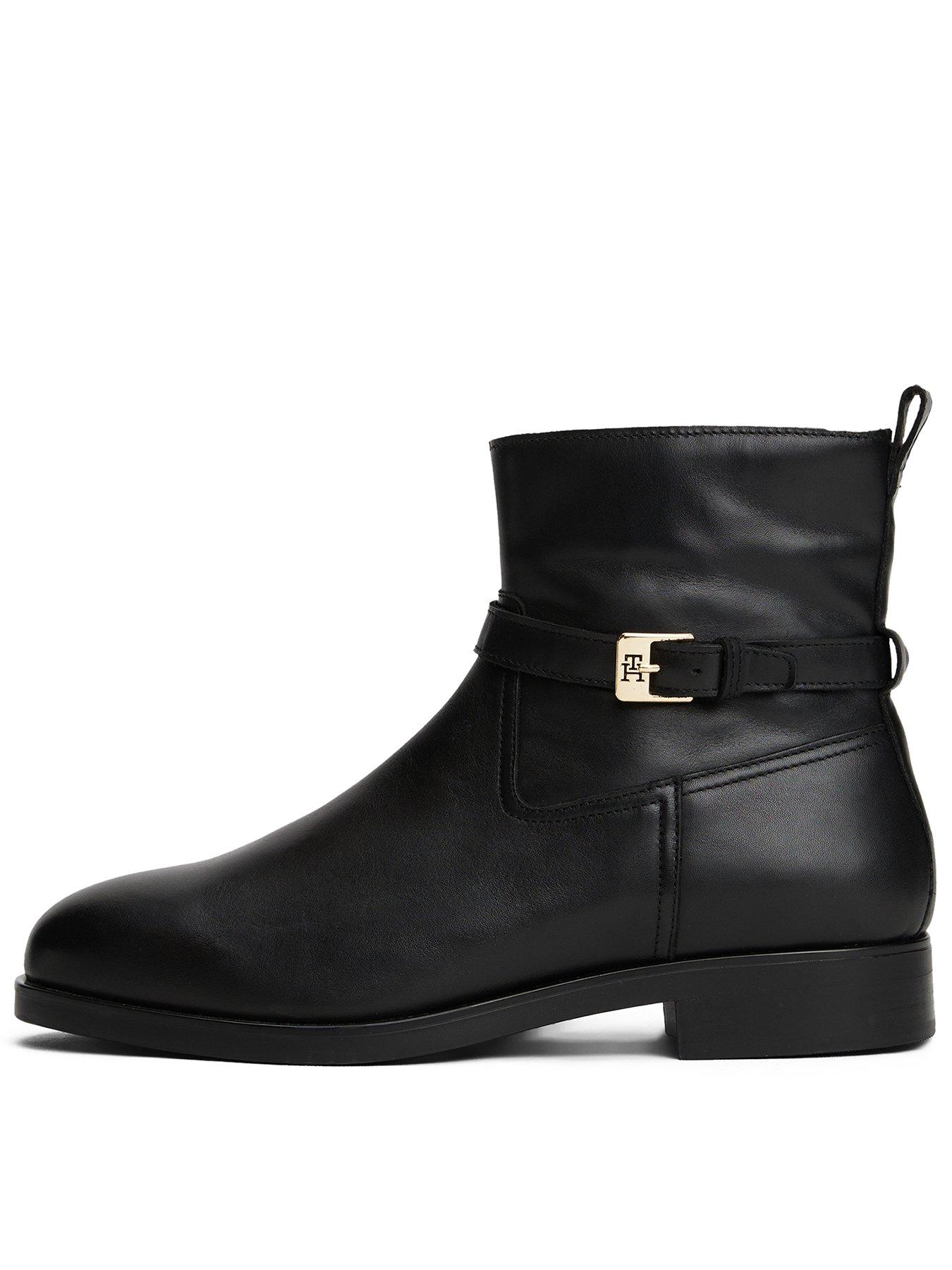 Tommy Hilfiger Buckle Detailed Leather Bootie - Black